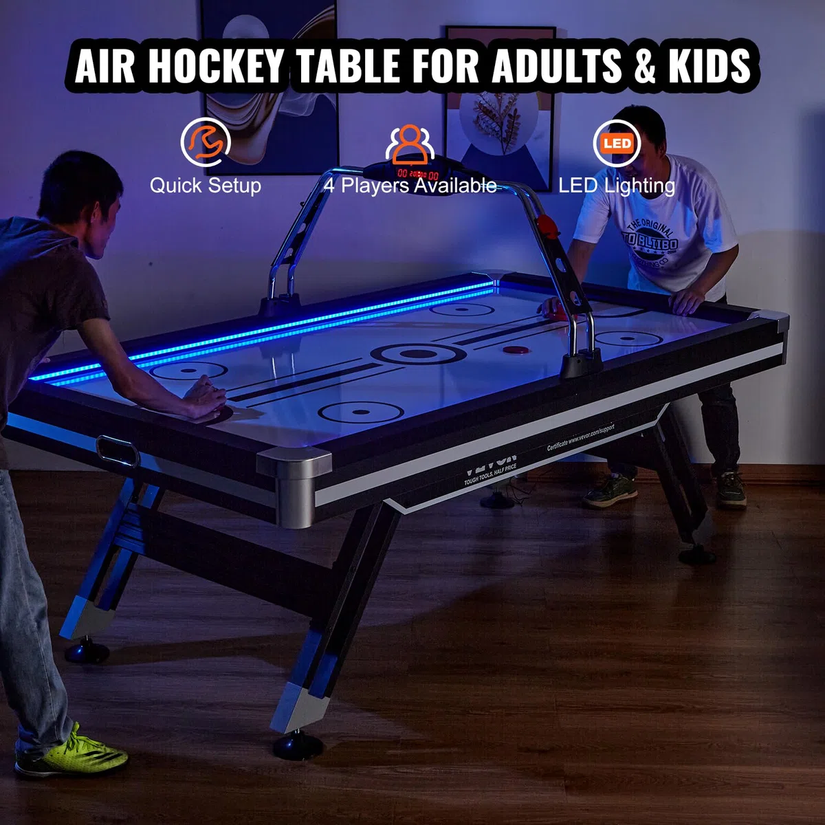 VEVOR luftbetriebener Hockeytisch, Indoor-Hockeytisch für Kinder und Erwachsene, LED-Sporthockeyspiel mit 2 Pucks, 2 Schiebern und elektronischem Punktesystem, Arcade-Gaming-Set für Spielzimmer