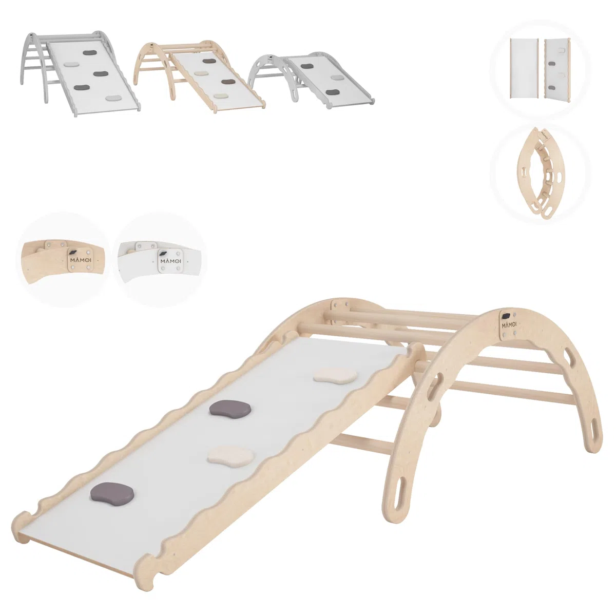 MAMOI® Kletterbogen mit Rutsche, Kletterdreieck, Klettern, Klettergerüst aus Holz, Holzbogen, Rutschbrett für Spielplatz, Klettergerüst Indoor