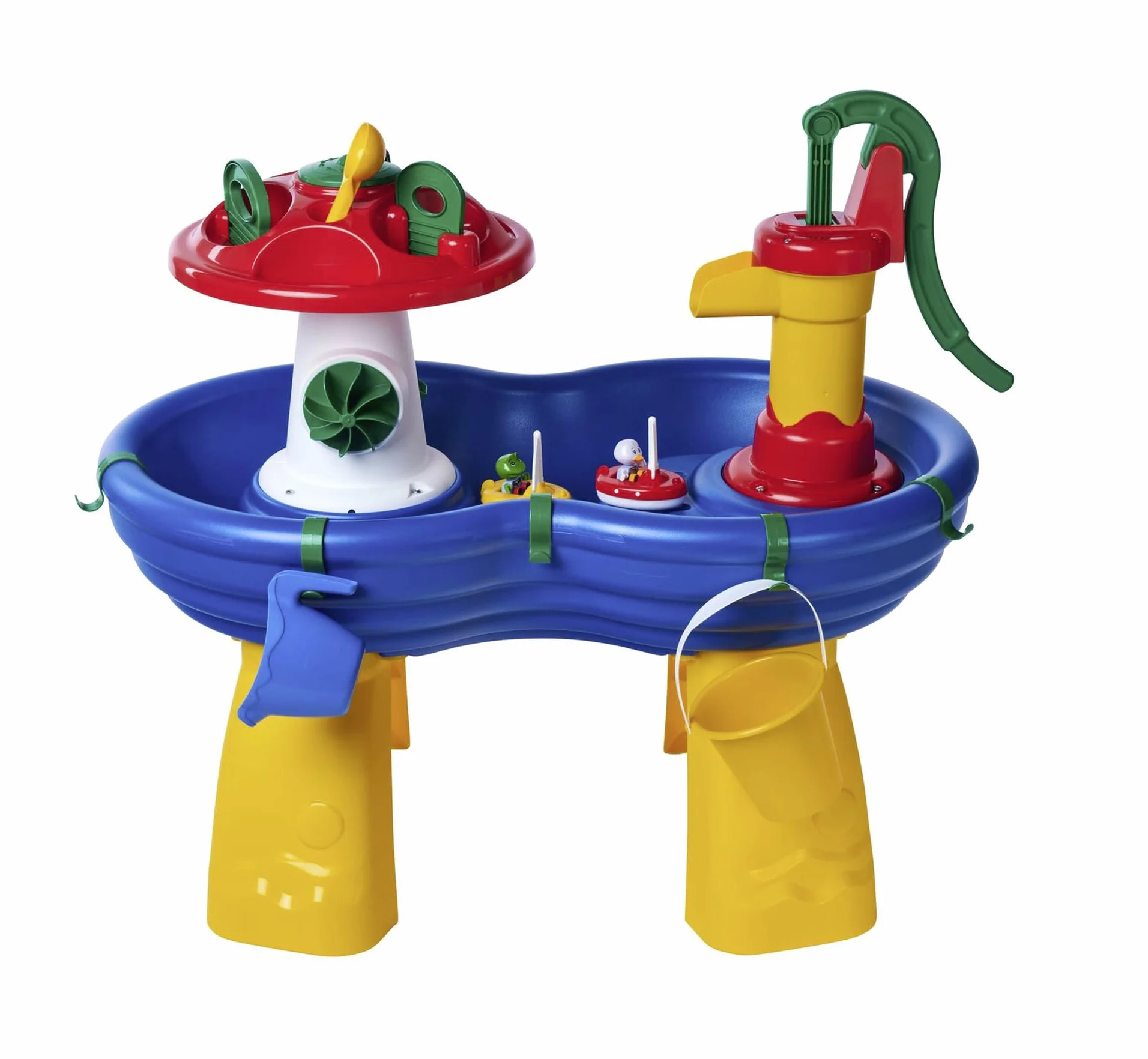 AquaPlay Wassertisch - großes Outdoor-Wasserspiel (100 x 58 x 90 cm) für Kinder ab 3 Jahre, Wasserspielzeug mit Handpumpe, Schlauchanschluss, Spritzfunktion und Zubehör