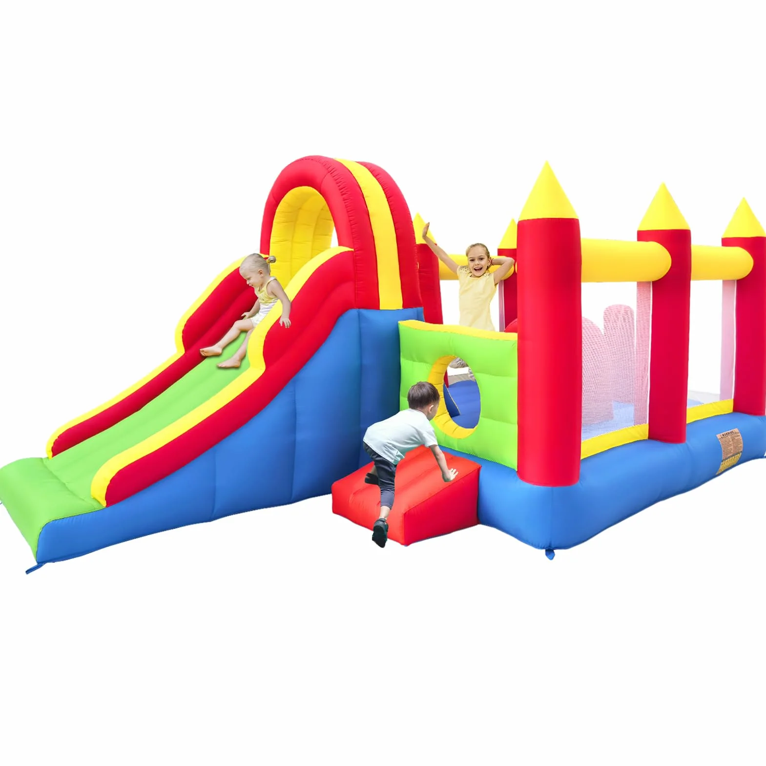 Ballsea Hüpfburg XXL - Riesiges aufblasbares Schloss mit großer Rutsche und Trampolin, 592x290x216 cm - Ideal für Kindergeburtstag und Garten (ohne Gebläse)