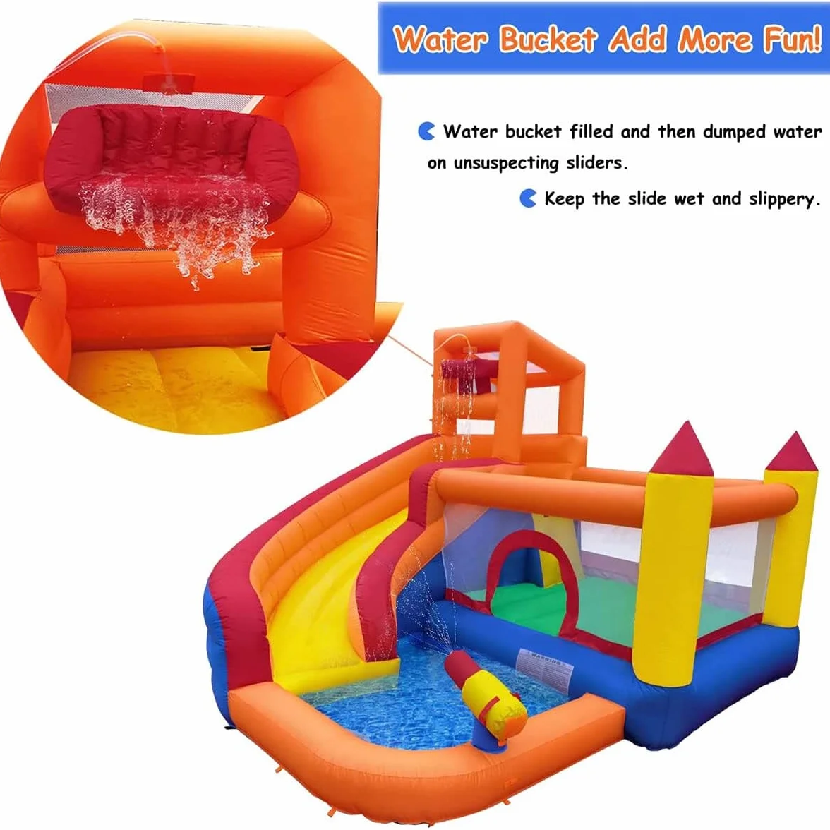 Ballsea Große Hüpfburg mit Gebläse, Trocken-/Wasserrutsche, geeignet für Kinder von 3 bis 10 Jahren, Children's Bouncy Castle for Indoor or Outdoor use 320 x 280 x 232 cm