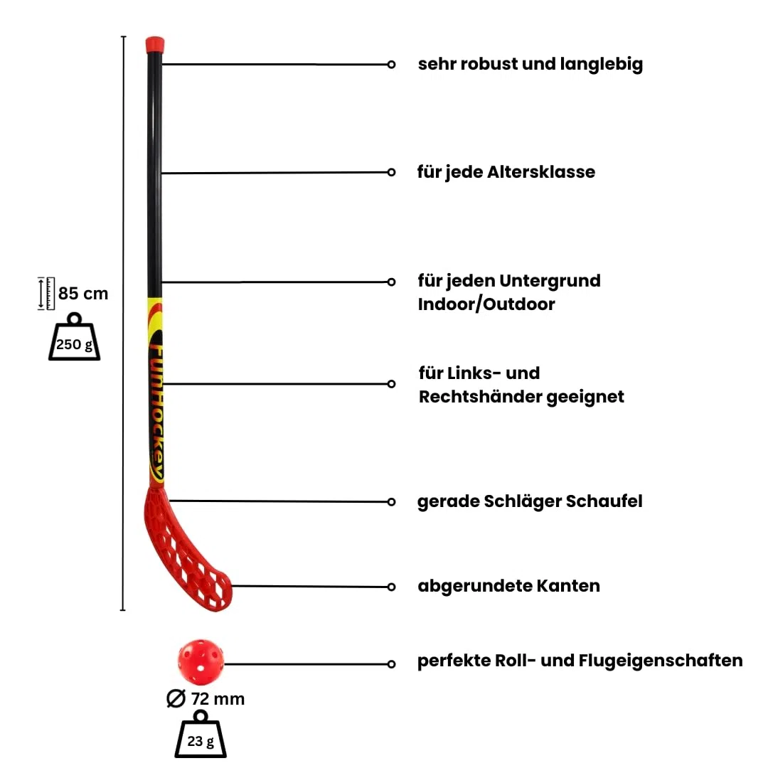 Bandito FunHockey Schlägersets mit Bälle, Floorball Stick, Streethockey Outdoor/Indoor, Team-Set mit 12 Schläger + 12 Bälle und 2 Schläger 2 Bälle, sowie 4 Schläger + 4 Bälle inkl. Tragetasche