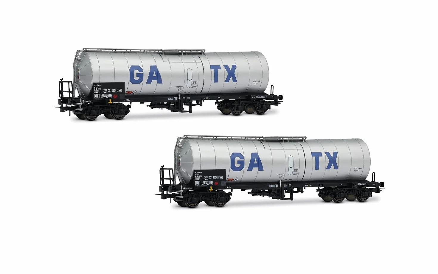 Rivarossi GATX, 2er-Pack 4-achsiger isolierter Kesselwagen, hellgraue Lackierung mit großem GATX-Logo, Ep; vI, Hellgrau