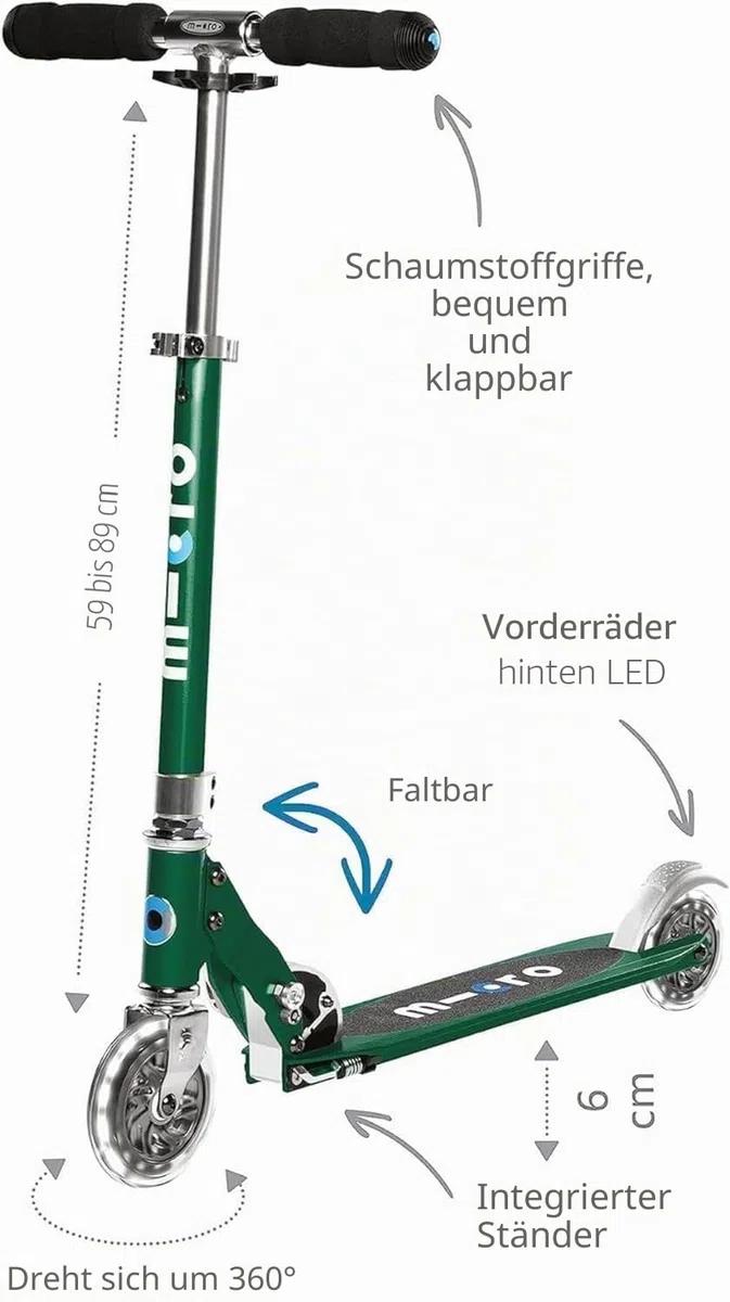 Micro Mobility SA0179 Sprite Tretroller, Petrol, 64 x 11 x 22 cm