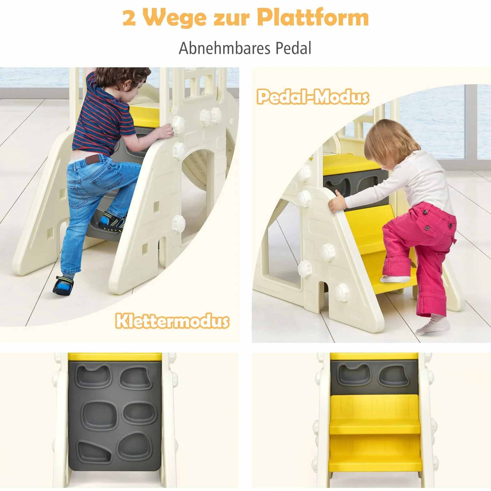 COSTWAY Kinder Rutsche, 6 in 1 Kinderrutsche & Leiter & Basketballkorb & Wurfring & Teleskop & Tunnel, Kinder Spielplatz, Rutsch Indoor Outdoor ab 3 Jahre alt (Gelb)