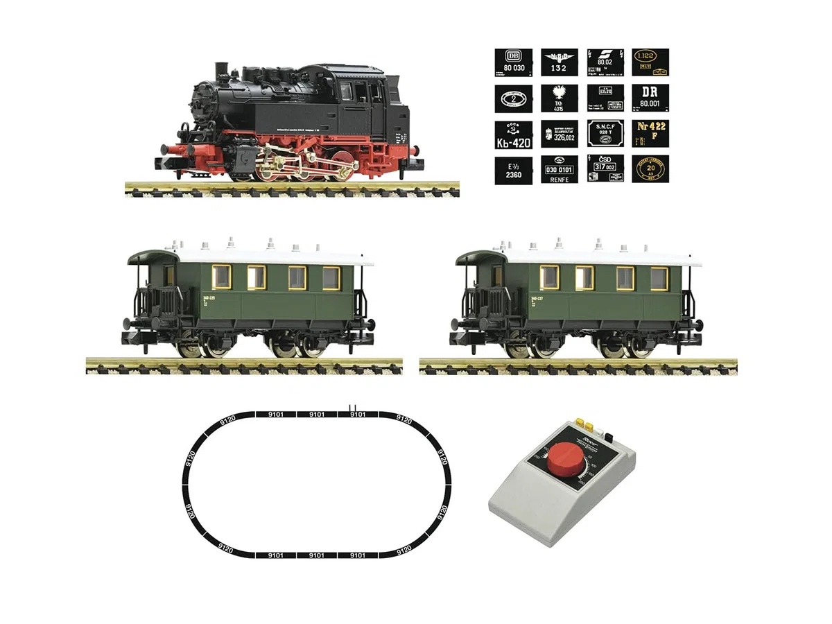 Fleischmann N Analog Start Set Dampflok BR 80 Personenzug