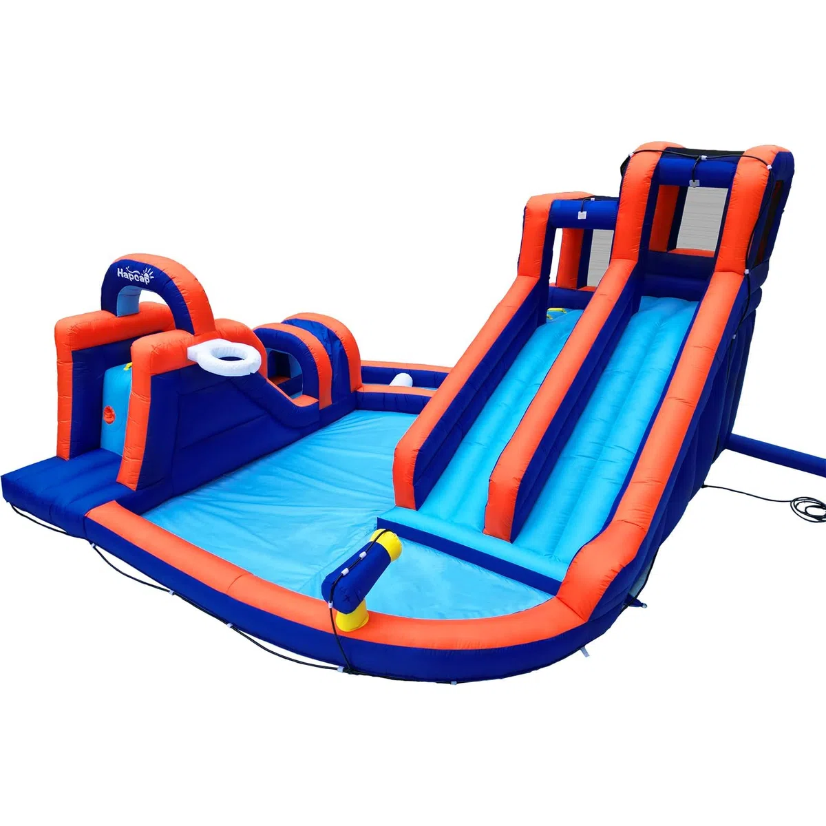 Hüpfburg mit Gebläse,Aufblasbarer Wasserpark mit Rutsche und Kletterwänden,Tunnel,Schwimmbecken, Wasserpistole,Geeignet für 5 Kinder im Alter von 3 bis 8 Jahren (420 x 410 x 240 cm)