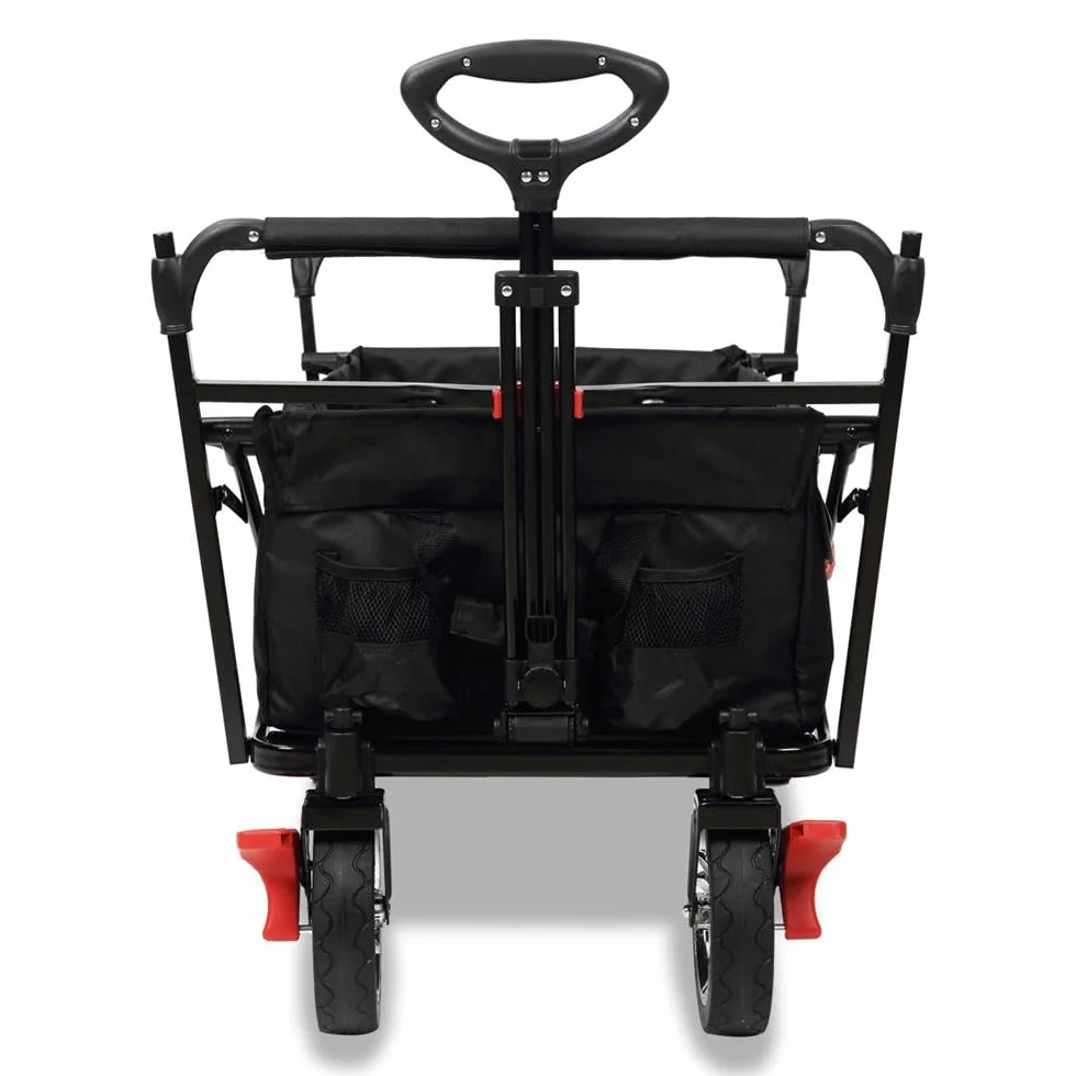 FUXTEC Bollerwagen faltbar FX-CT500 Schwarz mit Dach - Transportwagen klappbar | inkl. Hecktasche & verstellbarer Ziehstange | Feststellbremse | Vollprofilreifen | Handwagen/Leiterwagen – Das Original