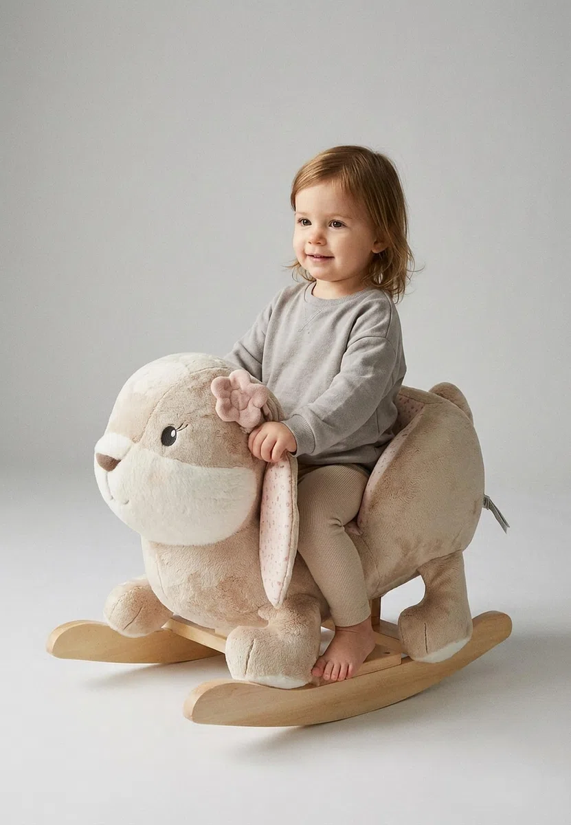 Sterntaler Schaukeltier Hase Hanni - Schaukelpferd aus Flausch & Holz - weiche Sitzfläche - Spielzeug Wippe für Kleinkind - Mädchen - Indoor Geschenk-Idee, Hellbraun