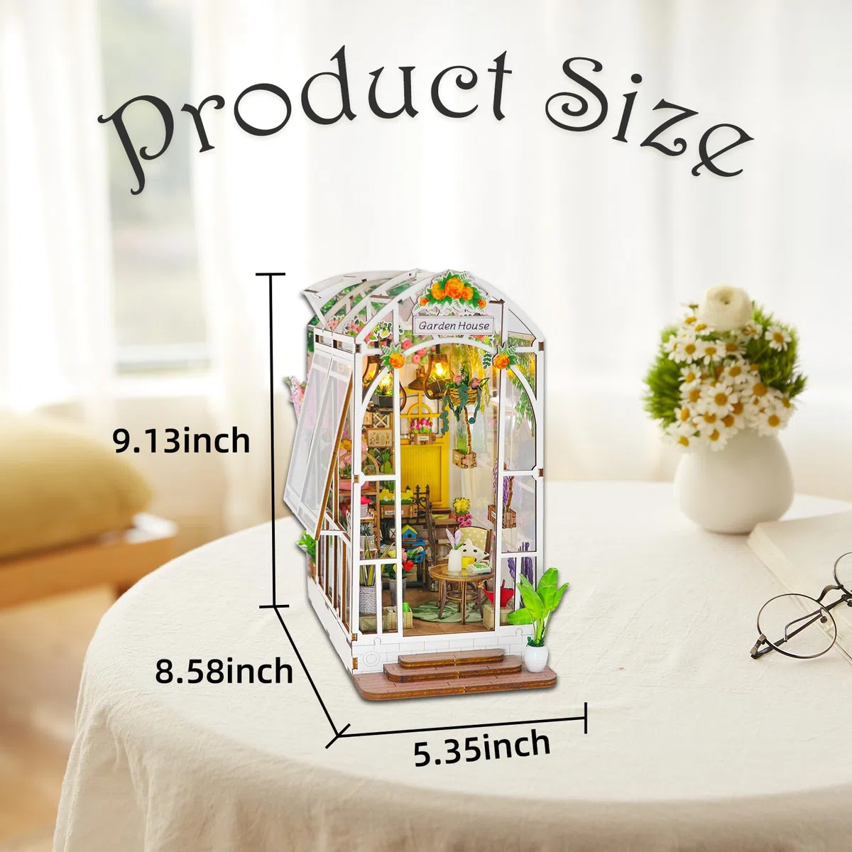 Shrike Book Nook Kit, DIY Puppenhaus, Booknook Kit, Miniatur Haus Selber Bauen Bausatz mit LED-Beleuchtung, 3D Holz Puzzle Buchstütze Bücherregal Einfügen Dekor für Erwachsene (Sunshine Garden House)