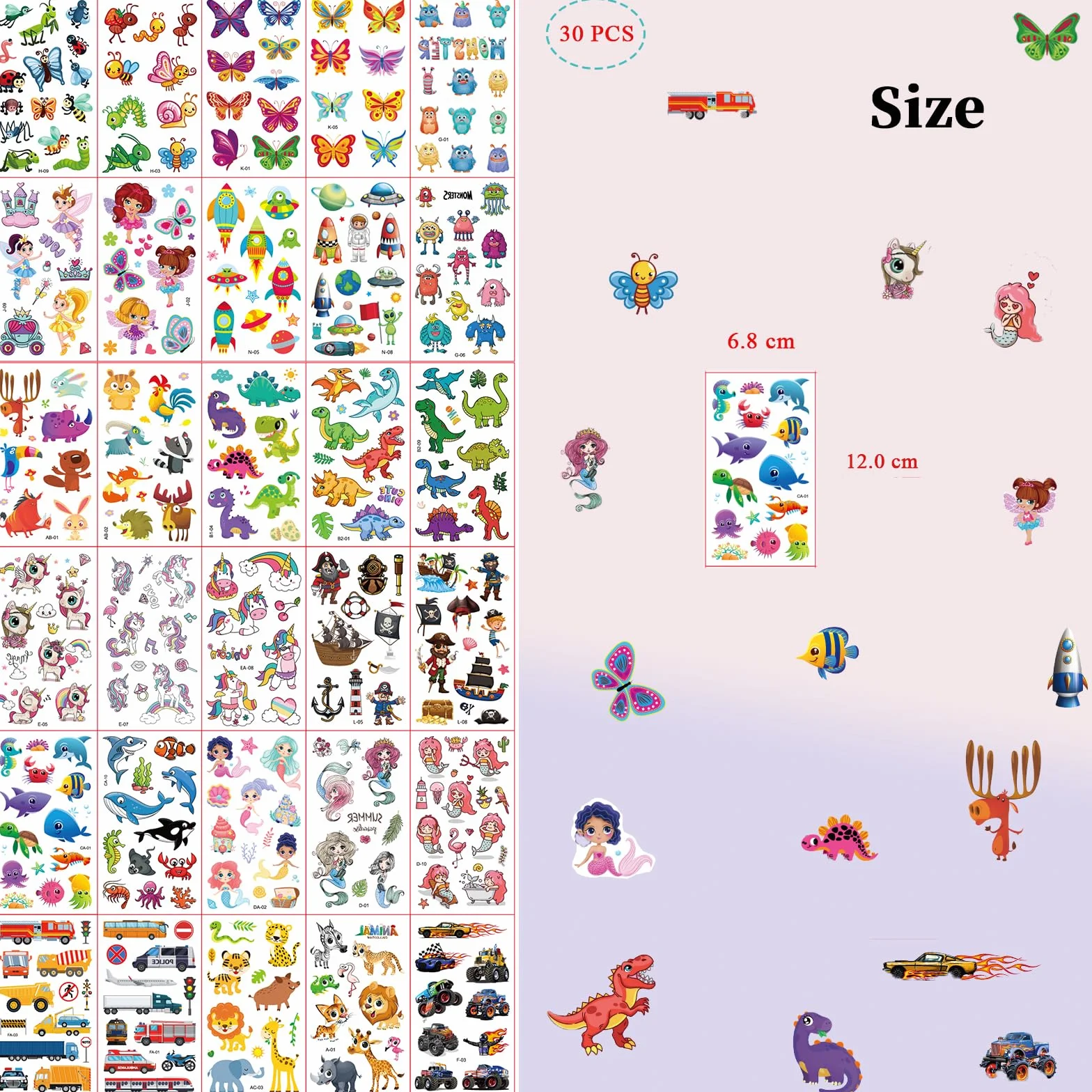 Fhlbestyu 350+ Tattoos für Kinder Set Mädchen und Jungen, 14 Verschiedene Elementmuster Weltraum Dinosaurier Tiere usw. Klebetattoos für Kindergeburtstag Party Mitgebsel Temporäre Kindertattoos