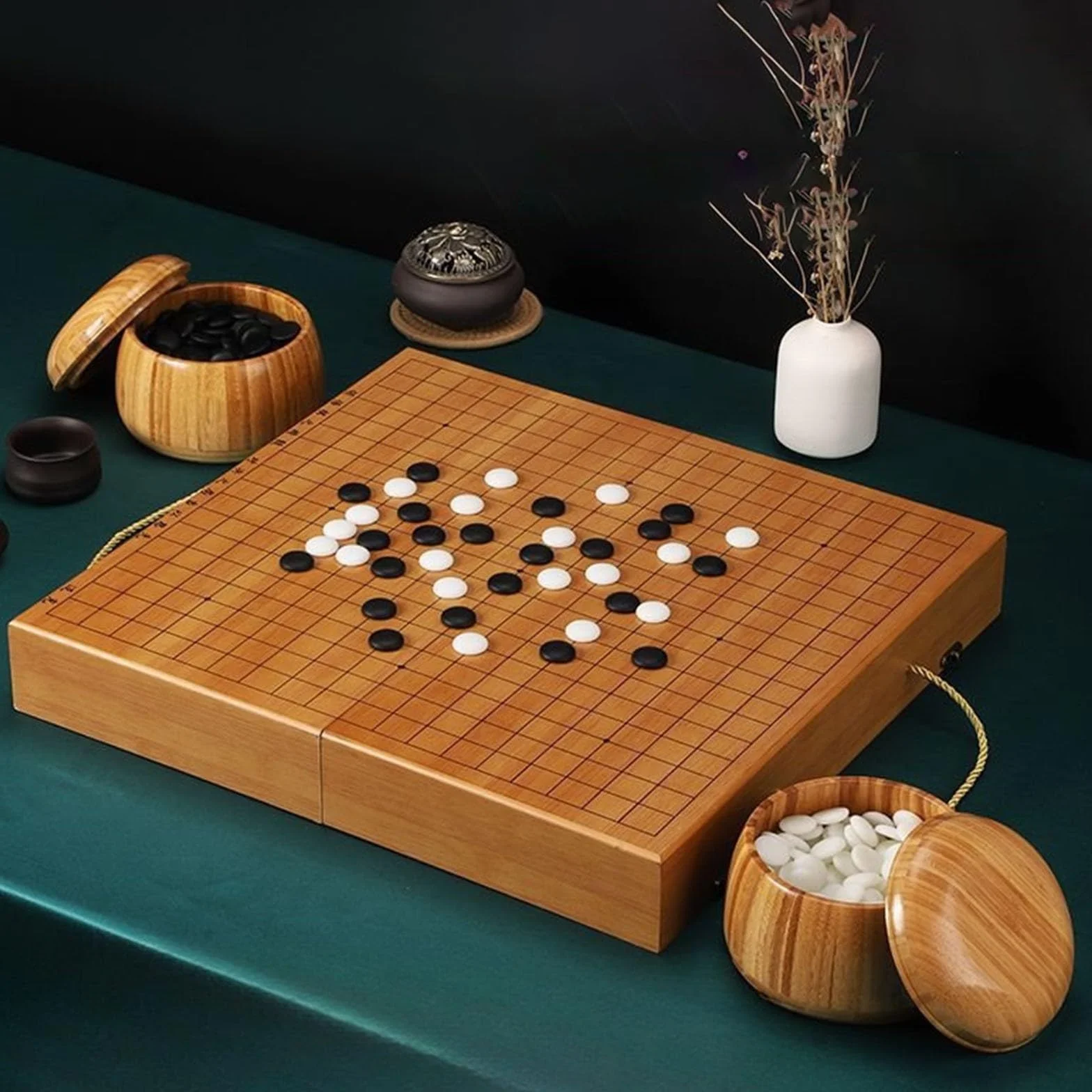 Premium Bamboo Go Set mit 361 Bakelit-Steinen und Schalen, wendbares wasserdichtes Design für Anfänger und zwei Spieler Gameplay (b,e)
