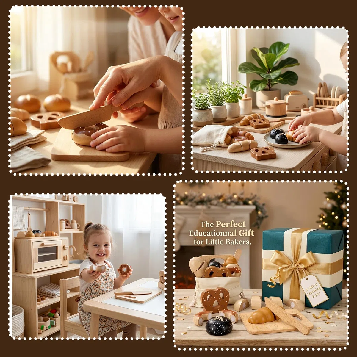 DESPOINA Kinderküche Zubehör, Spielküche Zubehör aus Holz, Frühstück Set Küchenspielzeug Brot Schneiden mit Klettverbindung, ab 3 Jahre Lernspielzeug Rollenspiele Geschenk für Mädchen und Junge