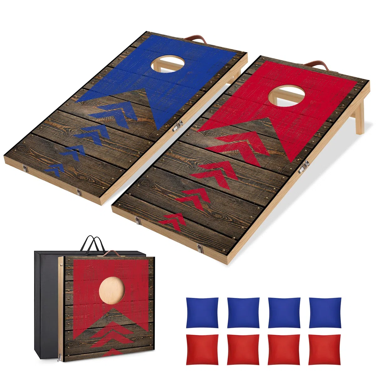 NZQXJXZ Holz Cornhole Set Outdoor 2 in 1 Cornhole Spiel mit 8 Sitzsäcken & Tragetasche