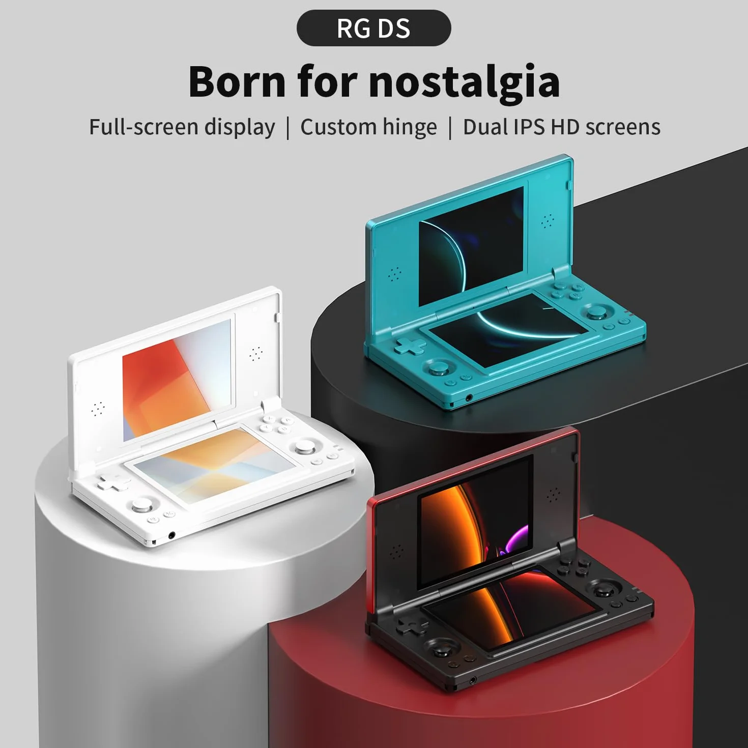 RG DS Retro Handheld Spielkonsole, 4" IPS-Klappdisplay Zwei Bildschirmen Android 14 System Videospielkonsole mit Hall Switch & Stiftbedienung, Geschenk für Gaming Fans (RG DS-Rot-Schwarz-Neu)