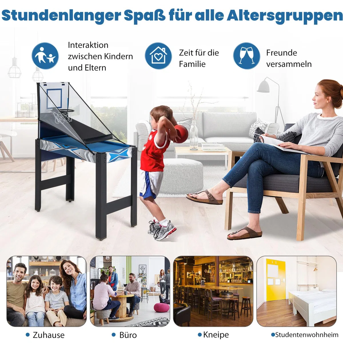 GOPLUS 6 in 1 Kombi Spieltisch, Multigame kickertisch mit Basketball, Billard, Pingpong, Hockey, Shuffleboard & Bowling für Zuhause, Kneipe & Büros, Sportspiel-Set für Kinder und Erwachsene