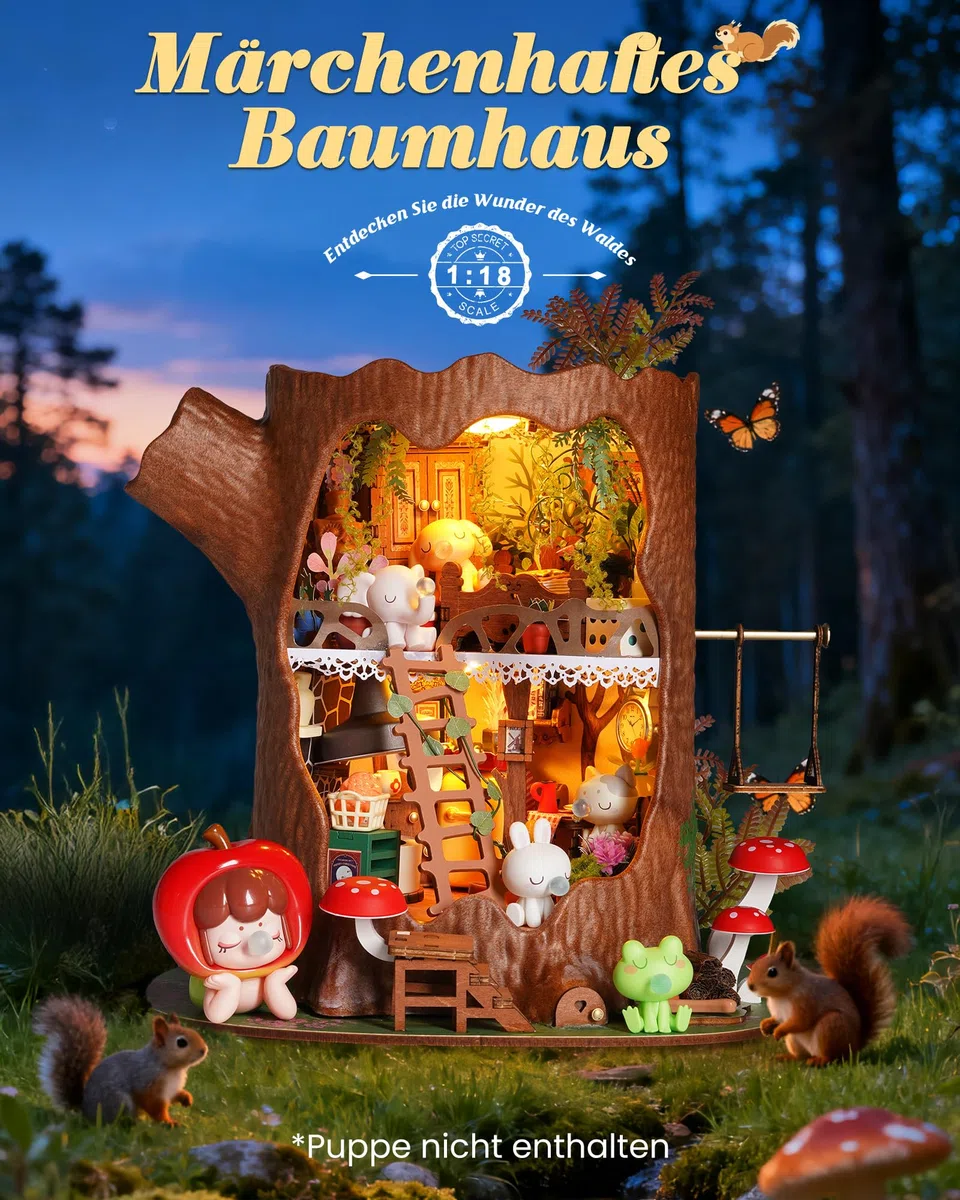Rolife Miniatur Haus Märchenhaftes Baumhaus, 275-teiliges Mini Haus Selber Bauen Bastelset Erwachsene für Jugendliche Kein Kleber erforderlich, Puppenhaus Tiny House Bausatz 3D Puzzle