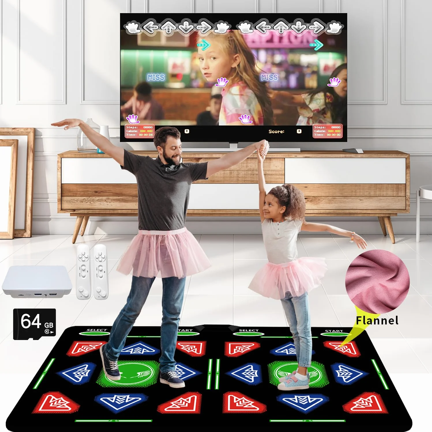 Double Dance Mat für Kinder & Erwachsene,mit 64GB Speicherkarte,1000 Spielen,885Liedern & 81MVs – HDMI Fitness-Tanzmatte mit MV/3D/Cartoon Dance Modus,geeignet für TV-Unterhaltung und Familienfitness
