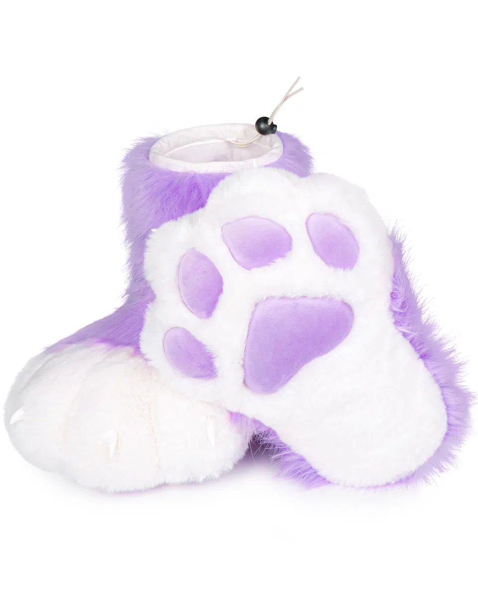 Cosplay Tierkatze Kunststoffkrallen für Fursuit Füße Pfotenschuhe Pelzige Pfotenpantoffeln Erwachsene Kostüm Zubehör Set (Purple)