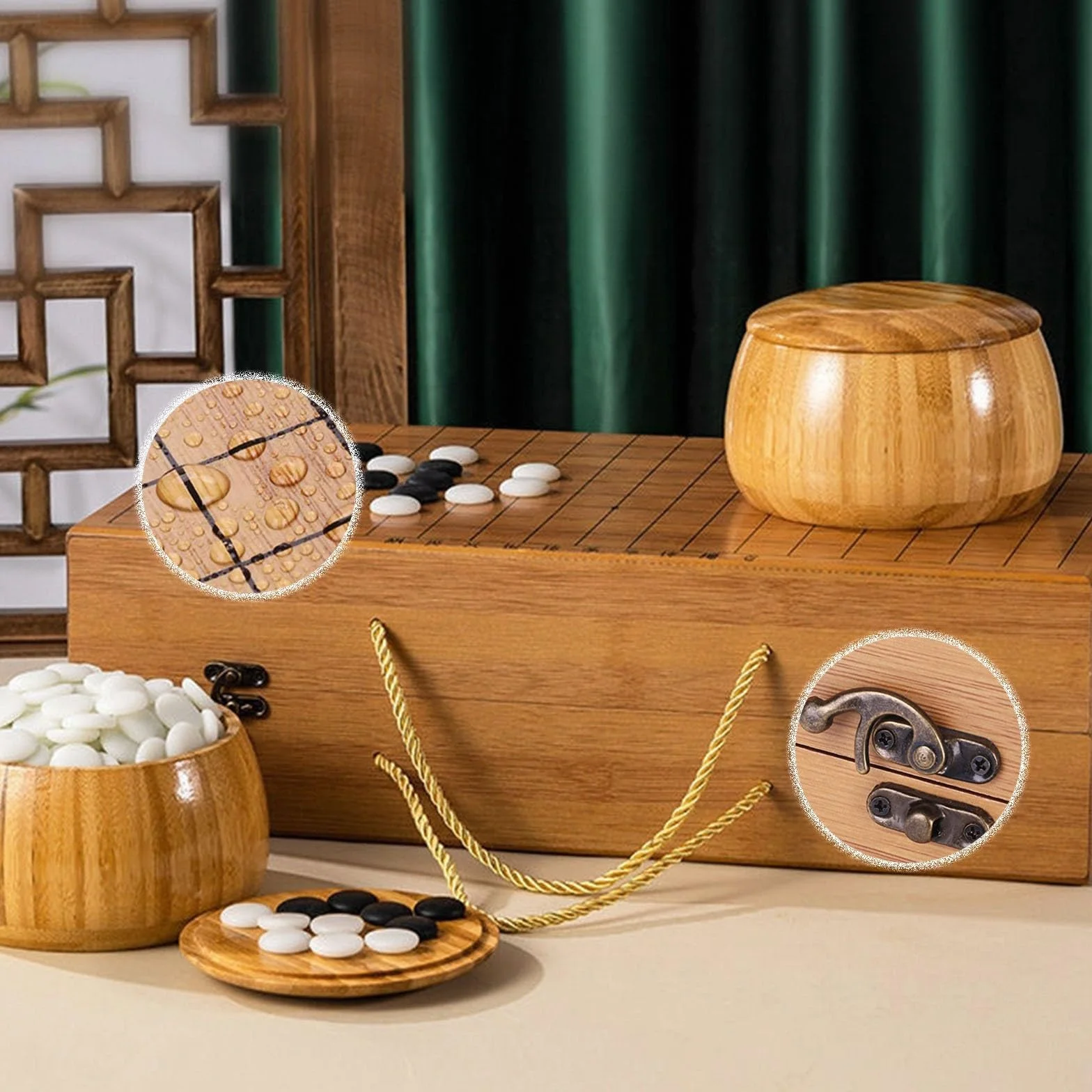 Premium Bamboo Go Set mit 361 Bakelit-Steinen und Schalen, wendbares wasserdichtes Design für Anfänger und zwei Spieler Gameplay (b,e)
