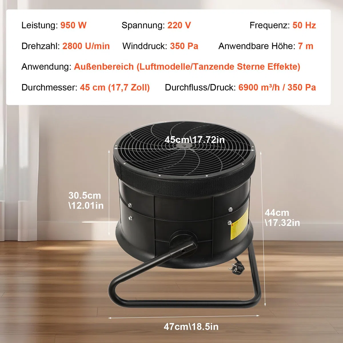 Professionelles Luftgebläse für Puppentänzer 7m Sky Puppet Tänzerin Blower Gebrauchs Blower mit 950W 2800RPM Hochleistungs Gebläse für Aufblasbare Tänzer oder Aufblasbare Puppen