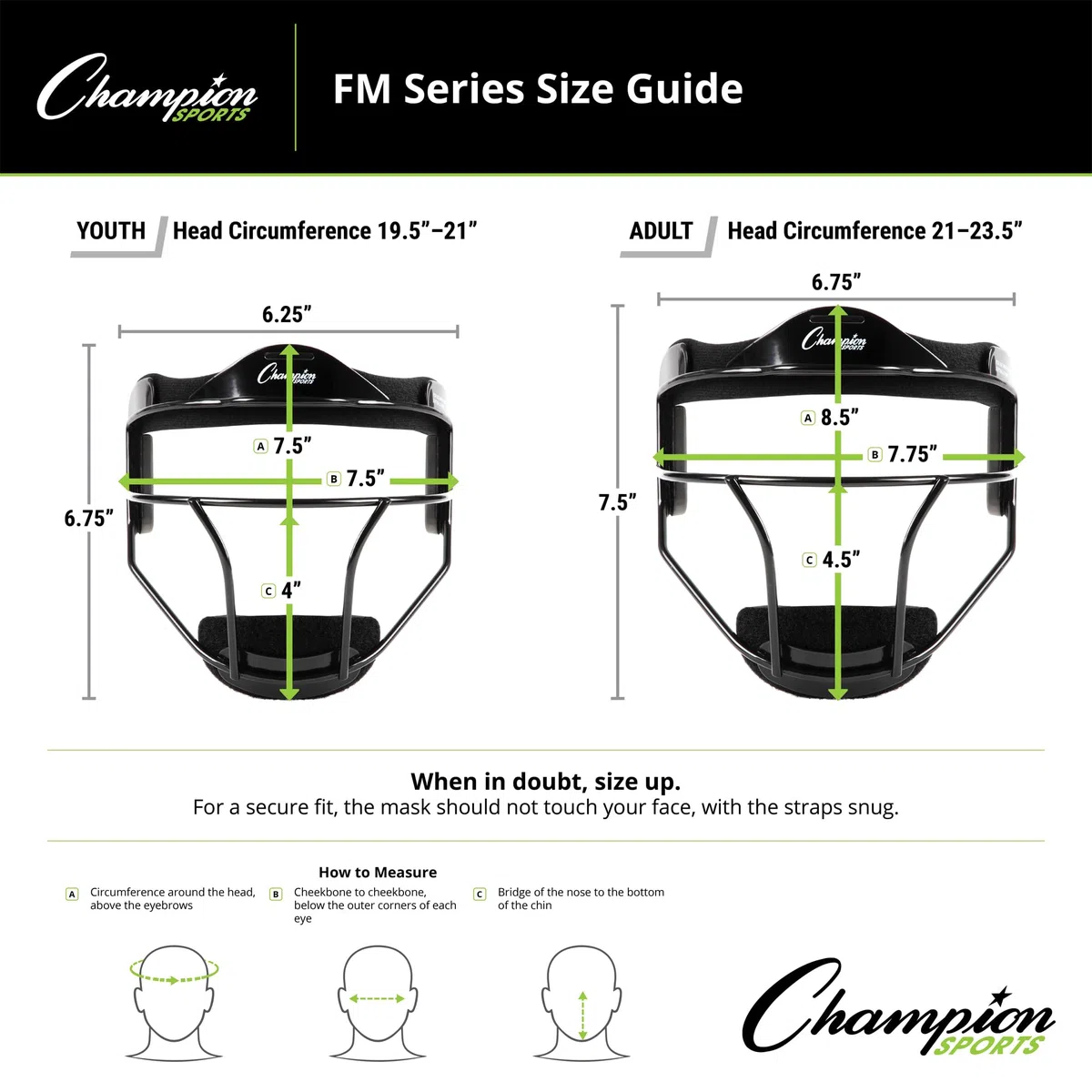 Champion Sports Softball-Gesichtsmaske – strapazierfähiger Fielder-Kopfschutz – Premium-Sport-Zubehör für drinnen und draußen – Magnesium oder Stahl in Mehreren Farben und Größen