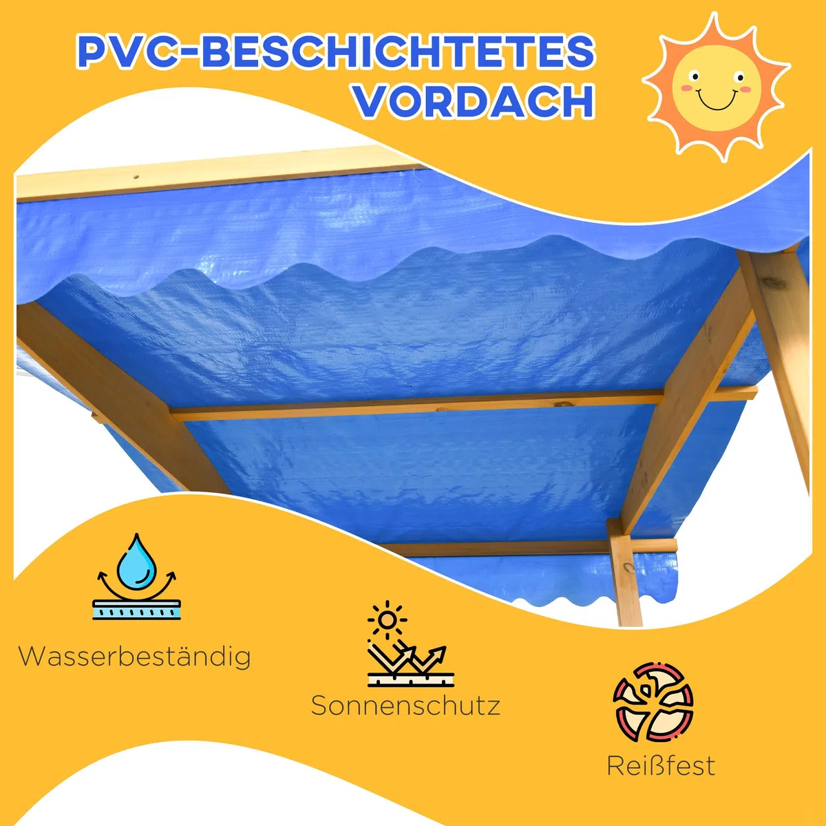 Outsunny Sandkasten mit Dach, Sandkiste aus Holz mit Spielhaus, 133 x 129 x 137,5 cm Sandbox mit Rollen für 3-8 Jahre Kinder, Garten, Natur