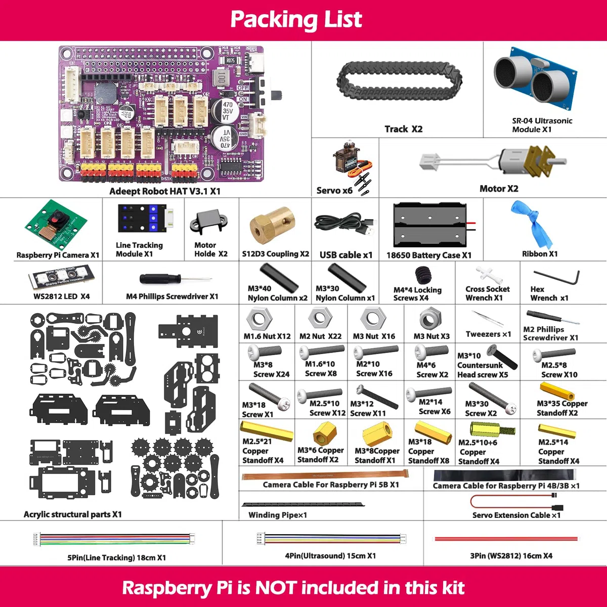Adeept RaspTank Smart Robot Car Kit for Raspberry Pi 5/4/3B/3B+(Board Not Included),Tank Tracked Robot with 4-DOF Robotic Arm,Obstacle Avoidance,Line Tracking,USB-C Charging,with Digital Tutorials