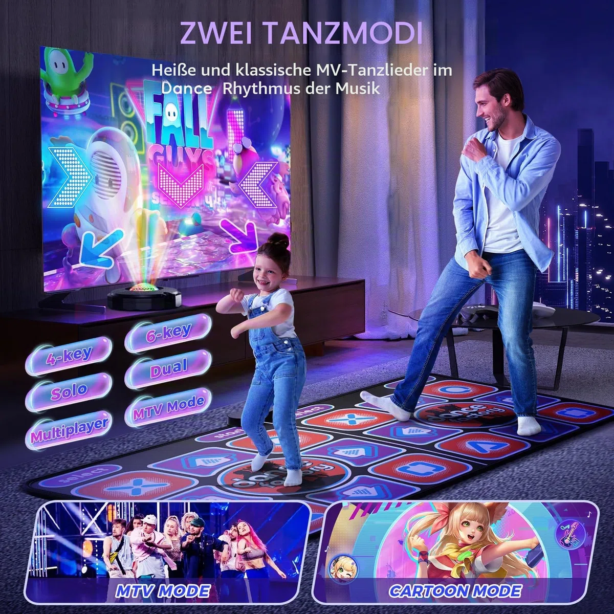 Interaktive Tanzmatte für TV mit Kamera – doppelte rutschfeste Musikmatte für Kinder und Erwachsene, verbesserte Modelle (166 x 93 cm)