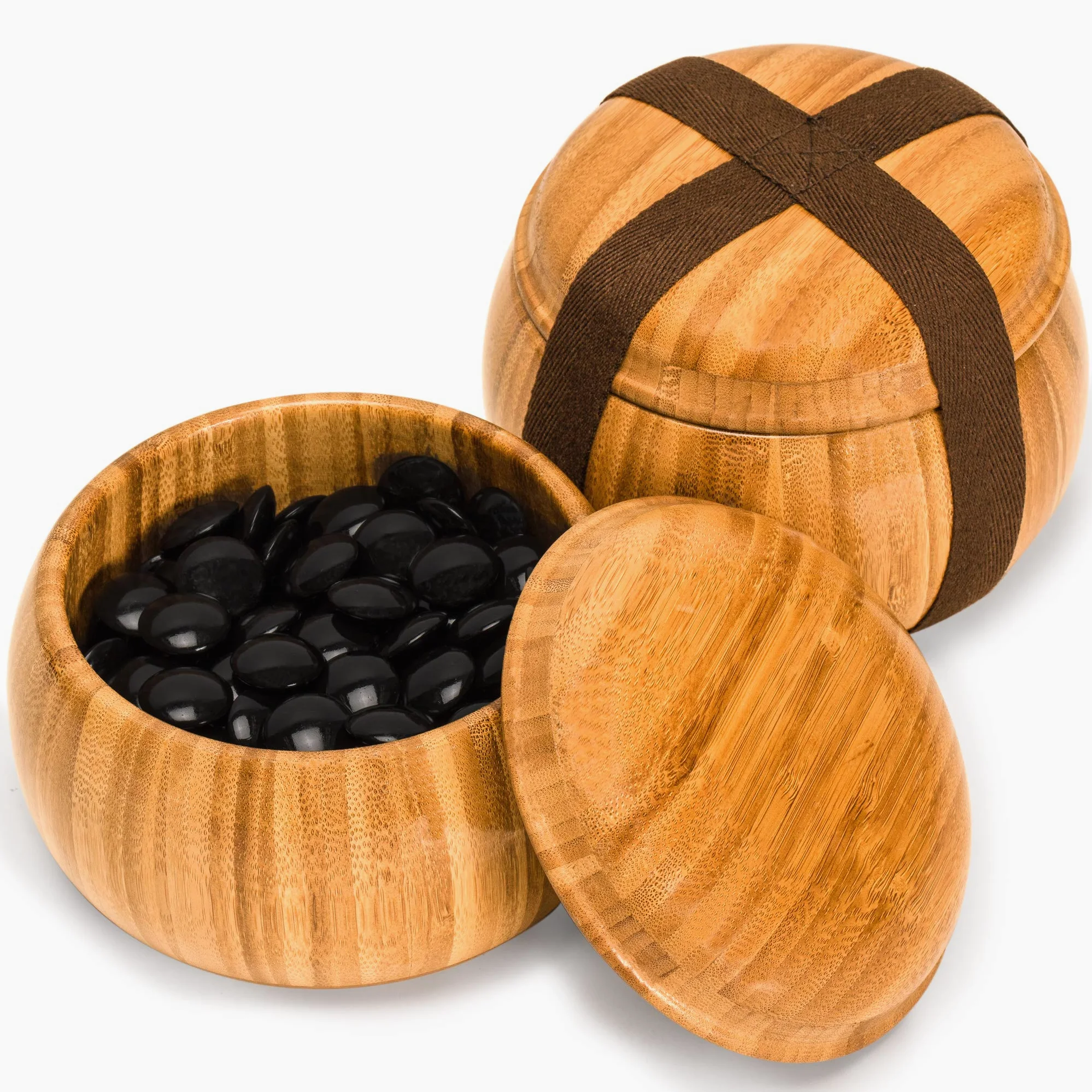 Yellow Mountain Imports Bambus 2 Zentimeter Wendbar 19 x 19/13 x 13 Go-Spielbrett-Set mit Doppelt Konvexen Melamin-Steinen und Bambus-Schalen - Klassisches Strategie-Brettspiel (Baduk/Weiqi)