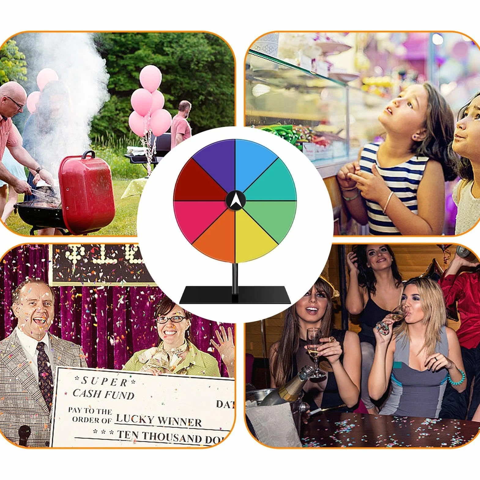 Generisch Glücksrad Zum Drehen,8/12/15-Slots-Fortune-Spinner Mit Stand, Rutschroulette Wheel of Fortune Game Mit Stand Und ElaSable Acryl Board, Für Die Messe, Karneval, Carnival
