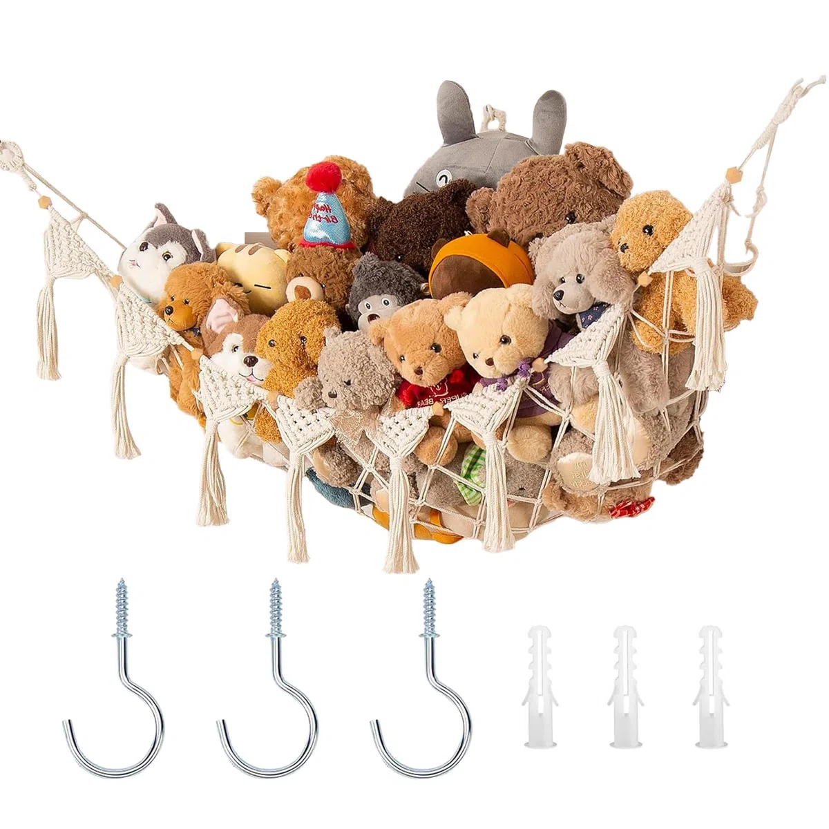 Kuscheltier Aufbewahrung Netz, Stofftier Aufbewahrung Netz für Hängematte, Boho Stofftier Hängematte Spielzeug Organizer, Kuscheltier Netz Kuscheltiernetz für Kuscheltiere Plüschtier Aufbewahrung