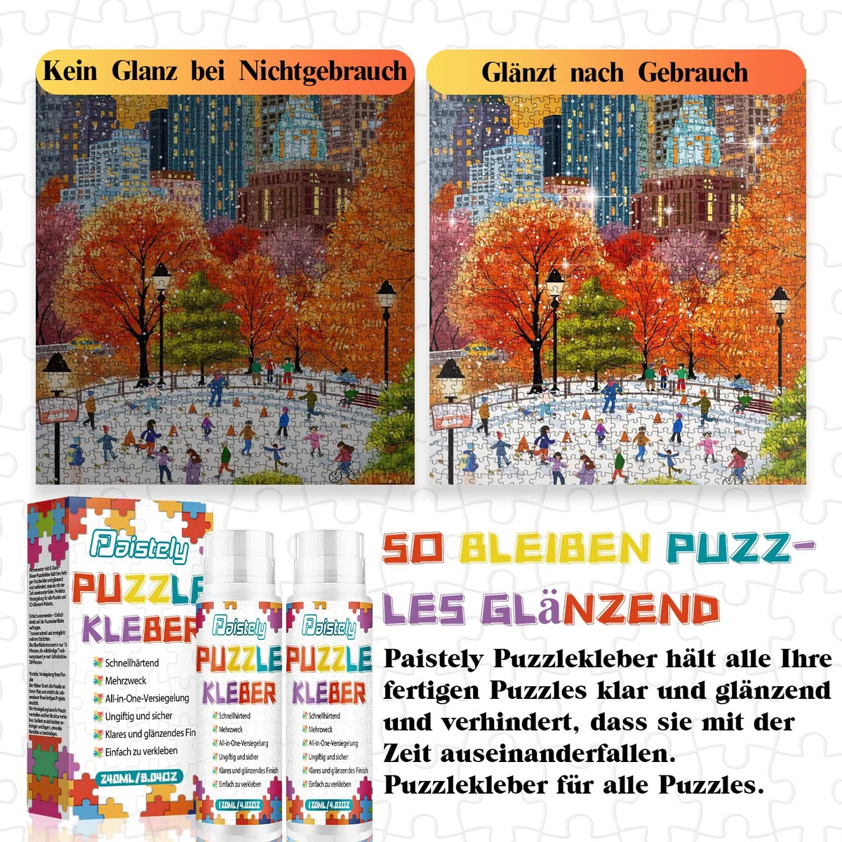 Puzzle Kleber Transparent, Puzzle Glue Mit Einfachem Schwammkopf und Applikator, Ungiftig Puzzelkleber, Puzzlekleber für 1000/2000 Teile, Geeignet für Kinder und Erwachsene (120ml*2)