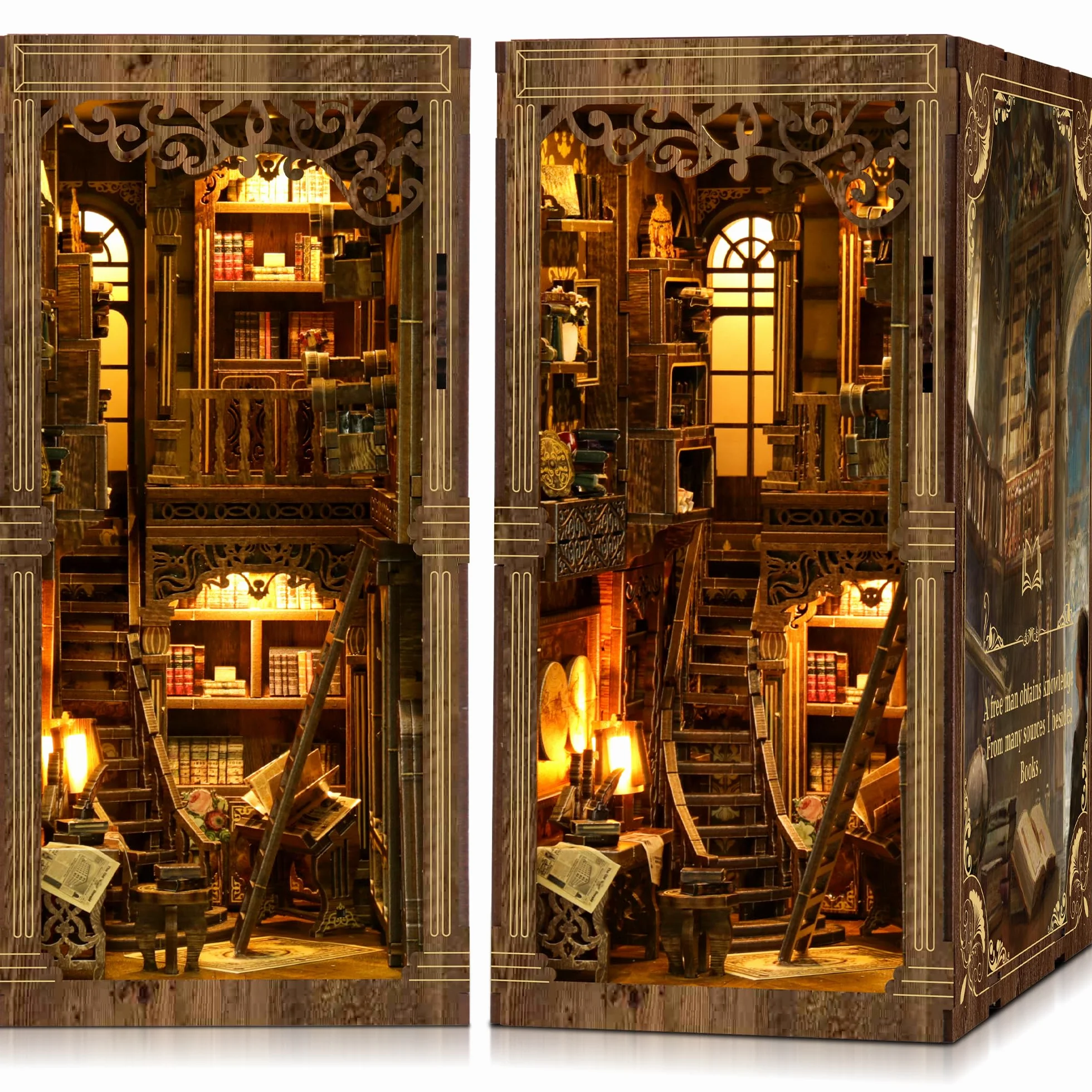 Book Nook Kit für Erwachsene - CRIOLPO DIY Miniatur Haus Holzpuzzle 3D Puppenhaus - Buchstütze für Bücherregal Deko mit Led Licht Kreatives Geschenk für Leser