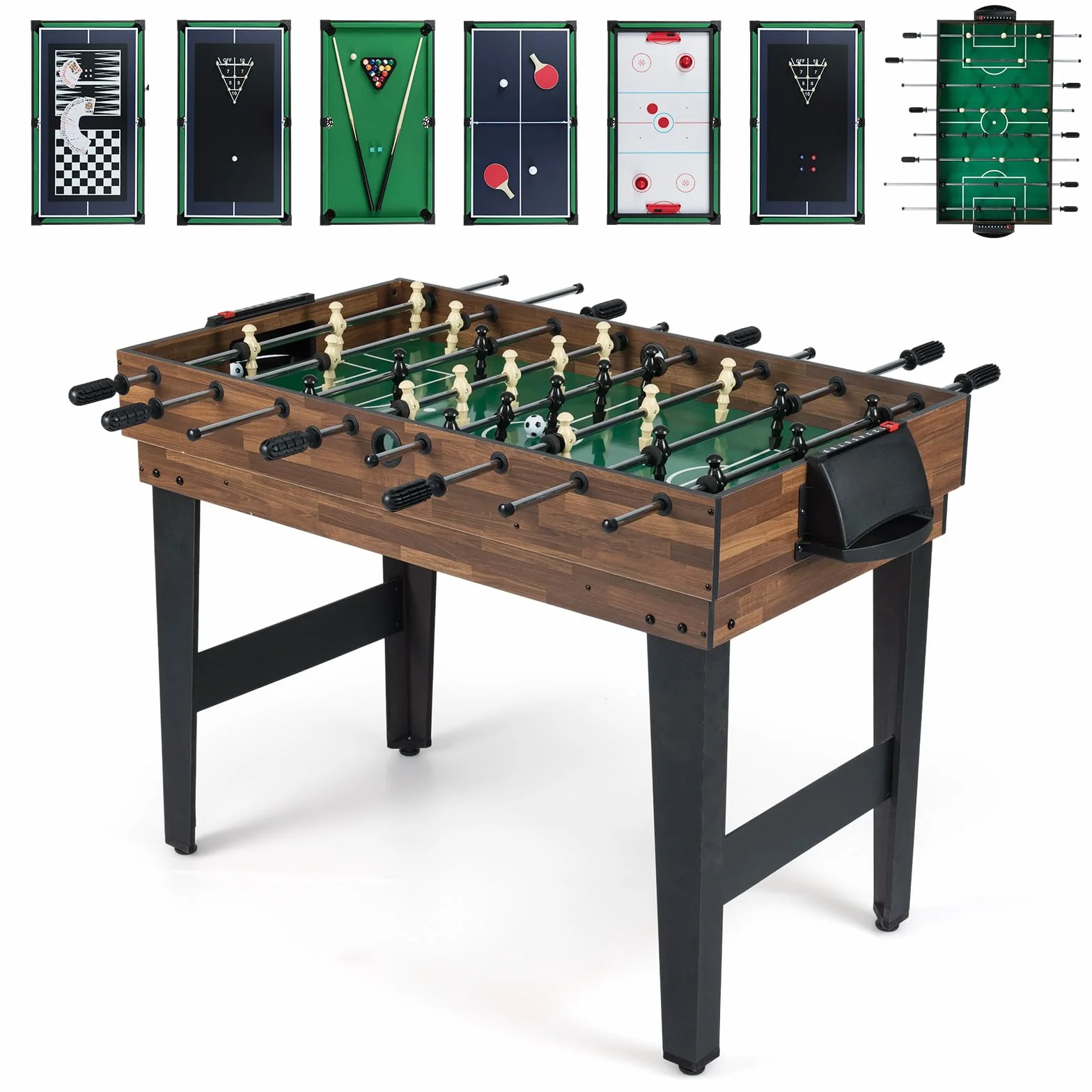 COSTWAY 10 in 1 Multi Spieltisch, Multifunktionstisch mit Tischfußball, Hockey, Billard, Shuffleboard, Bowling & 4 Brettspiele, Kombi-Tisch aus Holz Spielzimmer, Tischkicker für Kinder, Erwachsene