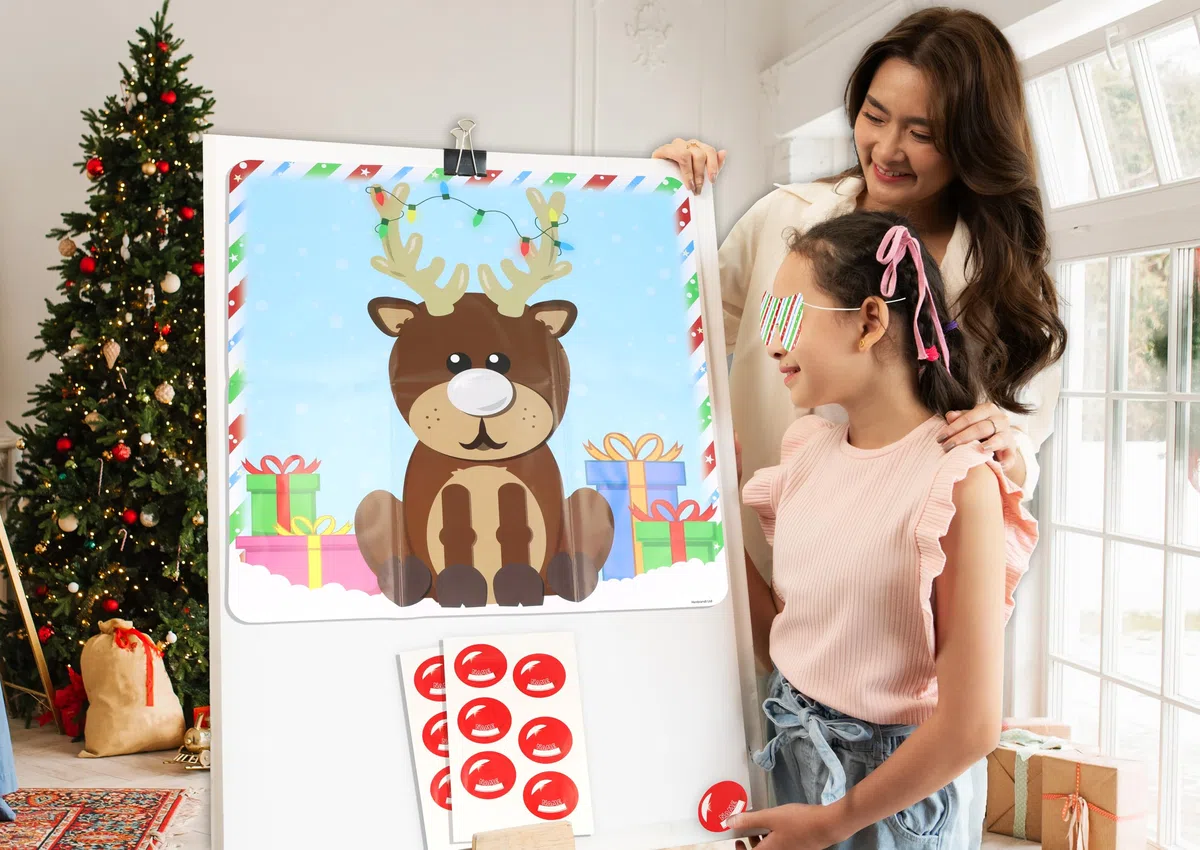 HENBRANDT 3 x Stick the Red Nose on the Reindeer 14 pcs Weihnachtsfeier Spiel Rudolph Weihnachten Familie festliche Spiele Weihnachtsstrumpf Füllung Party Füllung Aktivitätsspiel für Jungen und