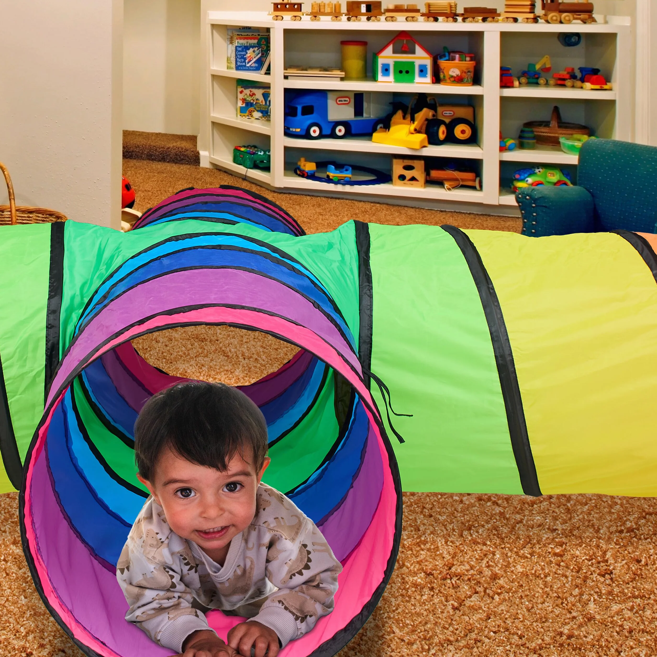 Relaxdays Spieltunnel 4 Röhren, farbenfroher Kindertunnel, HBT: 46x232x232 cm, robuster Pop-up Tunnel, Polyester, bunt
