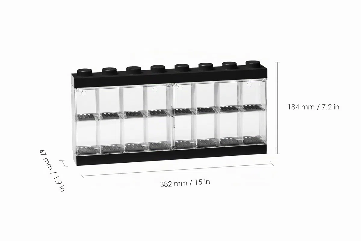 LEGO Minifiguren-Schaukasten für 16 Minifiguren, Stapelbare Wand- oder Tischbox, schwarz
