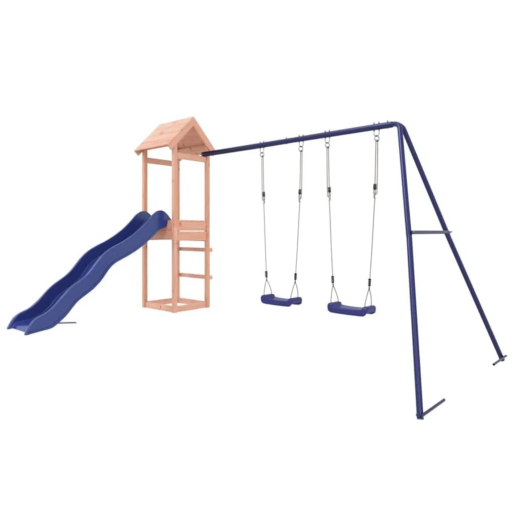 vidaXL Spielturm, Klettergerüst mit Rutsche Schaukel, Kinder Kletterturm mit Holzdach, Spiel-Zubehör für Garten, Holz Spielplatz, Massivholz Douglasie
