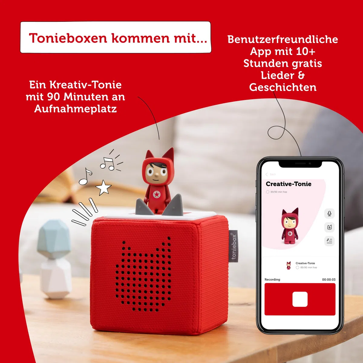 tonies Toniebox Starter Set inkl. 1 Kreativ Figur – Audioplayer für Hörbücher und Lieder für Kinder, einfach zu bedienende kabellose Musikbox BZW. Lautsprecher, 7 Std. Akku, Anthrazit