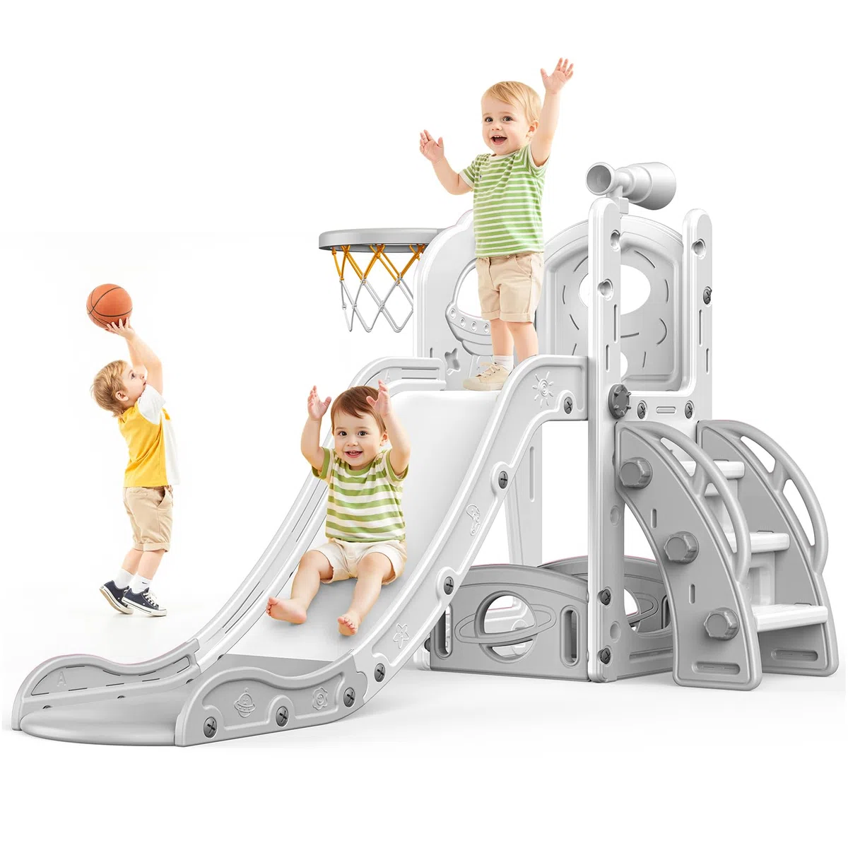 Kinder Rutsche, große Kleinkind Rutsche mit Basketballkorb, Rutsche für Kleinkinder Alter 1-3 Kleinkind Kletterer Rutsches Spielset mit Stauraum, Indoor Outdoor Spielzeug für Kleinkinder 1-3 Jahre
