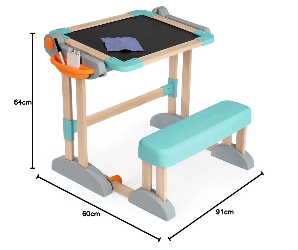Smoby - Holzschreibtisch 2-in-1 - Zusammenklappbar, Schreibtisch und Kreativtafel, viel Zubehör, aus Buchenholz, für Kinder ab 3 Jahren