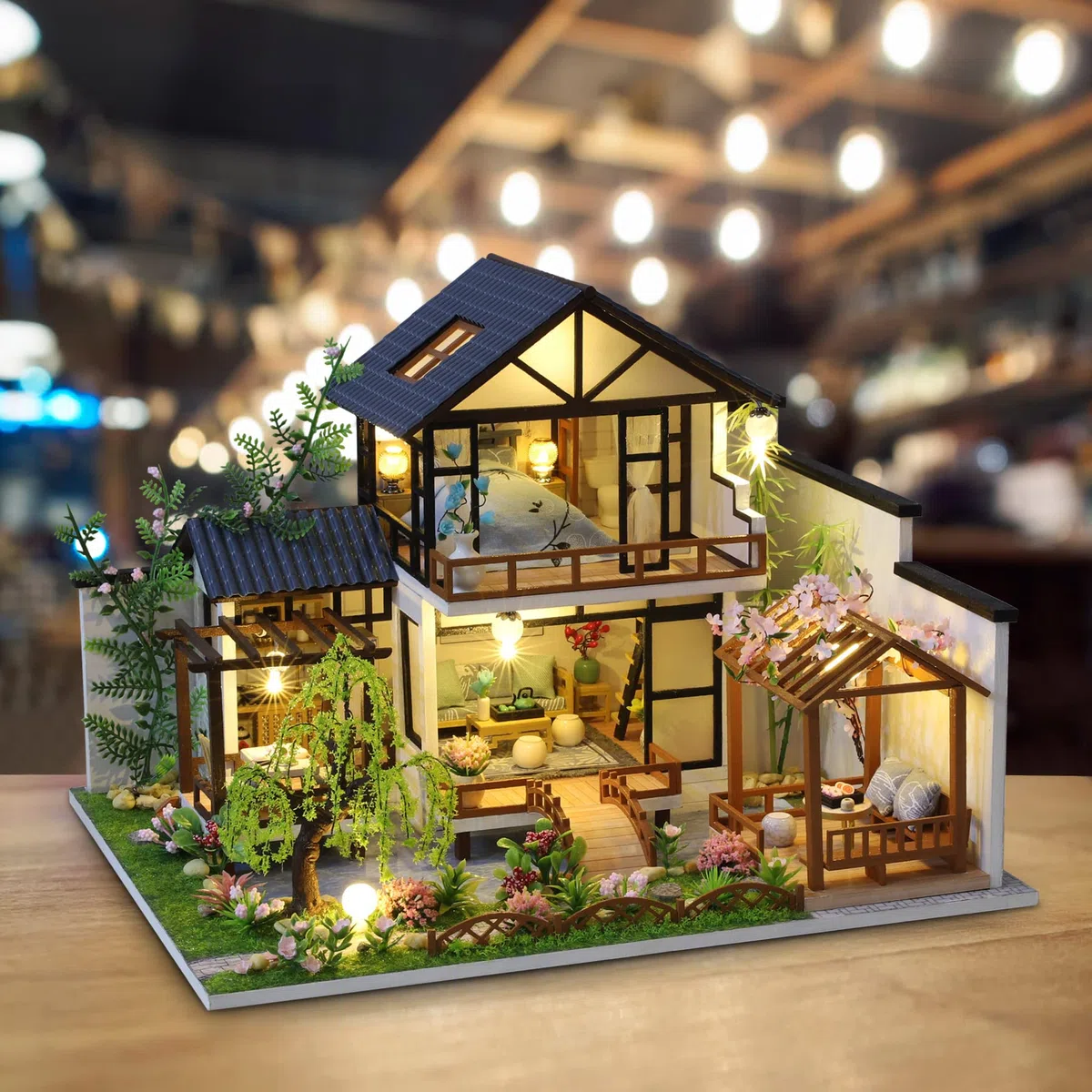 Cuteefun DIY Miniatur Puppenhaus Kit zum BAU Miniatur Haus mit Musik Möbeln und Werkzeugen Selber Bauen Kreative Bastelgeschenkidee (Orientalische Villa)
