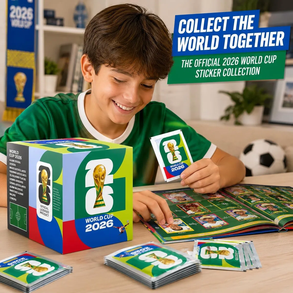 Fußball Sticker 2026, Box mit 50 Stickertüten, 350 Stickern zum Sammeln und Tauschen, Geschenkidee für Fußballfans und Sammler