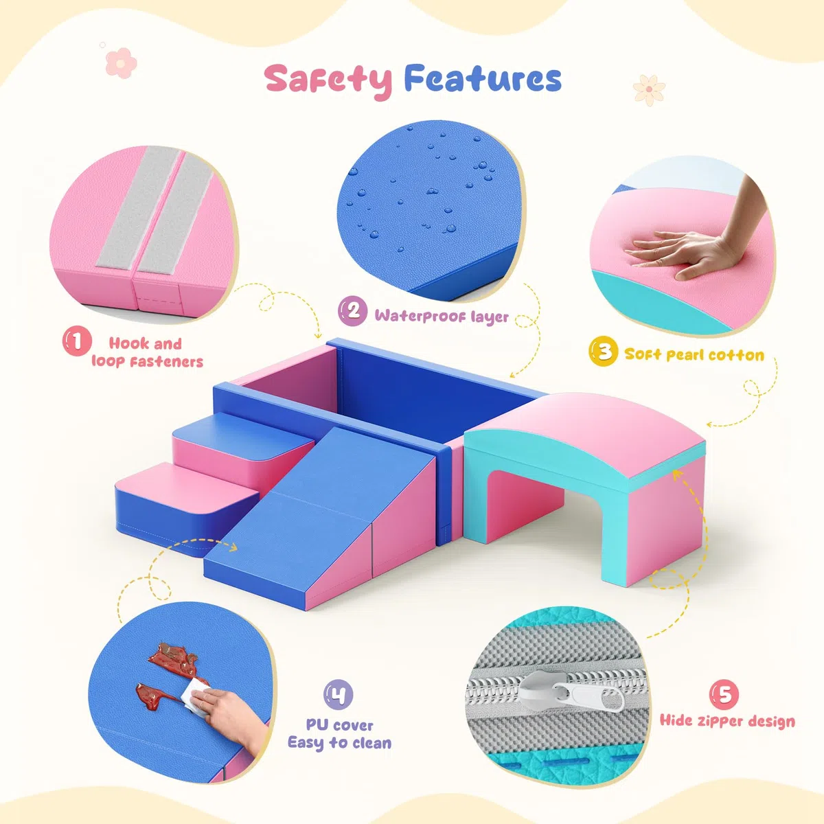 6pcs Schaumstoff Bausteine Kinder, Schaumstoff Bausteine mit Bällebad & Tunnel, weiche Softbausteine als Indoor-Klettergerüst für Kleinkinder, Rosa & Blau