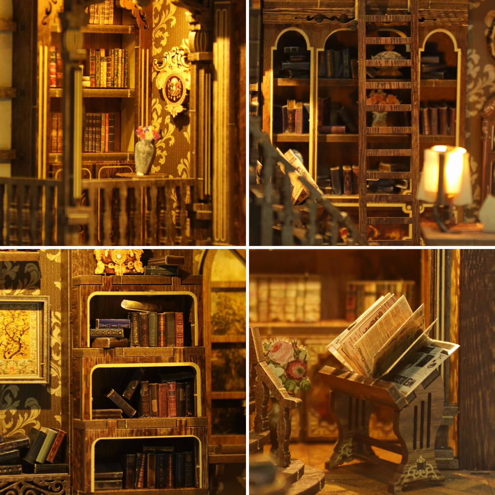 Book Nook Kit für Erwachsene - CRIOLPO DIY Miniatur Haus Holzpuzzle 3D Puppenhaus - Buchstütze für Bücherregal Deko mit Led Licht Kreatives Geschenk für Leser
