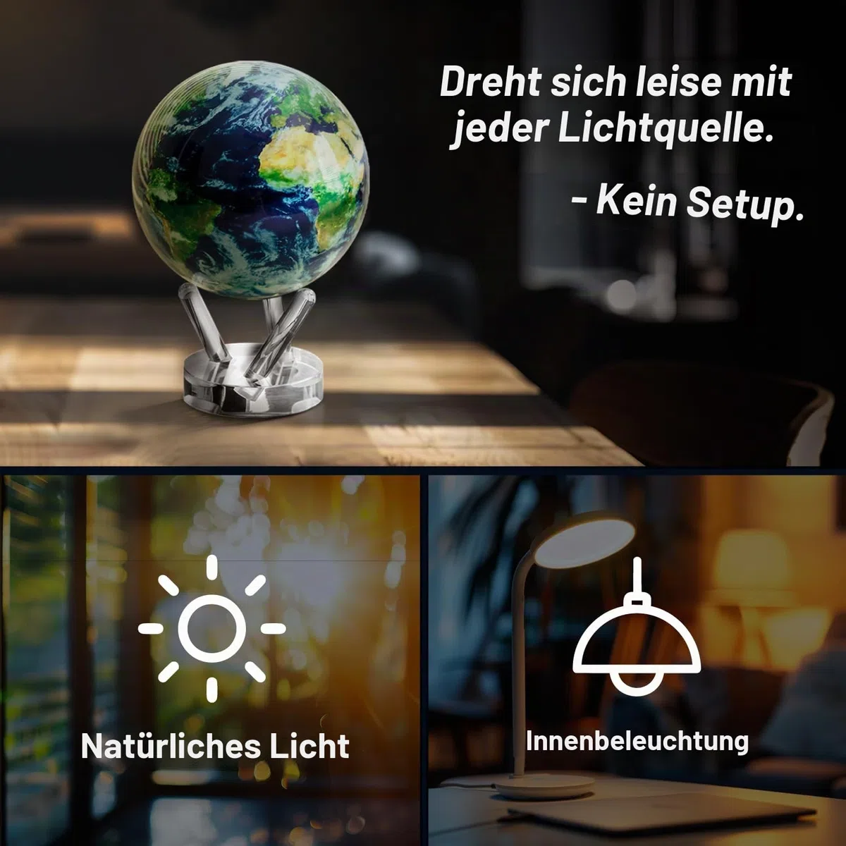 MOVA Globus Weltraumserie Erde mit Wolken 6" mit Sockel, solarbetriebener rotierender Globus, einzigartiges Geschenk und Heim- oder Schreibtischdekoration für Männer, Frauen, Kinder