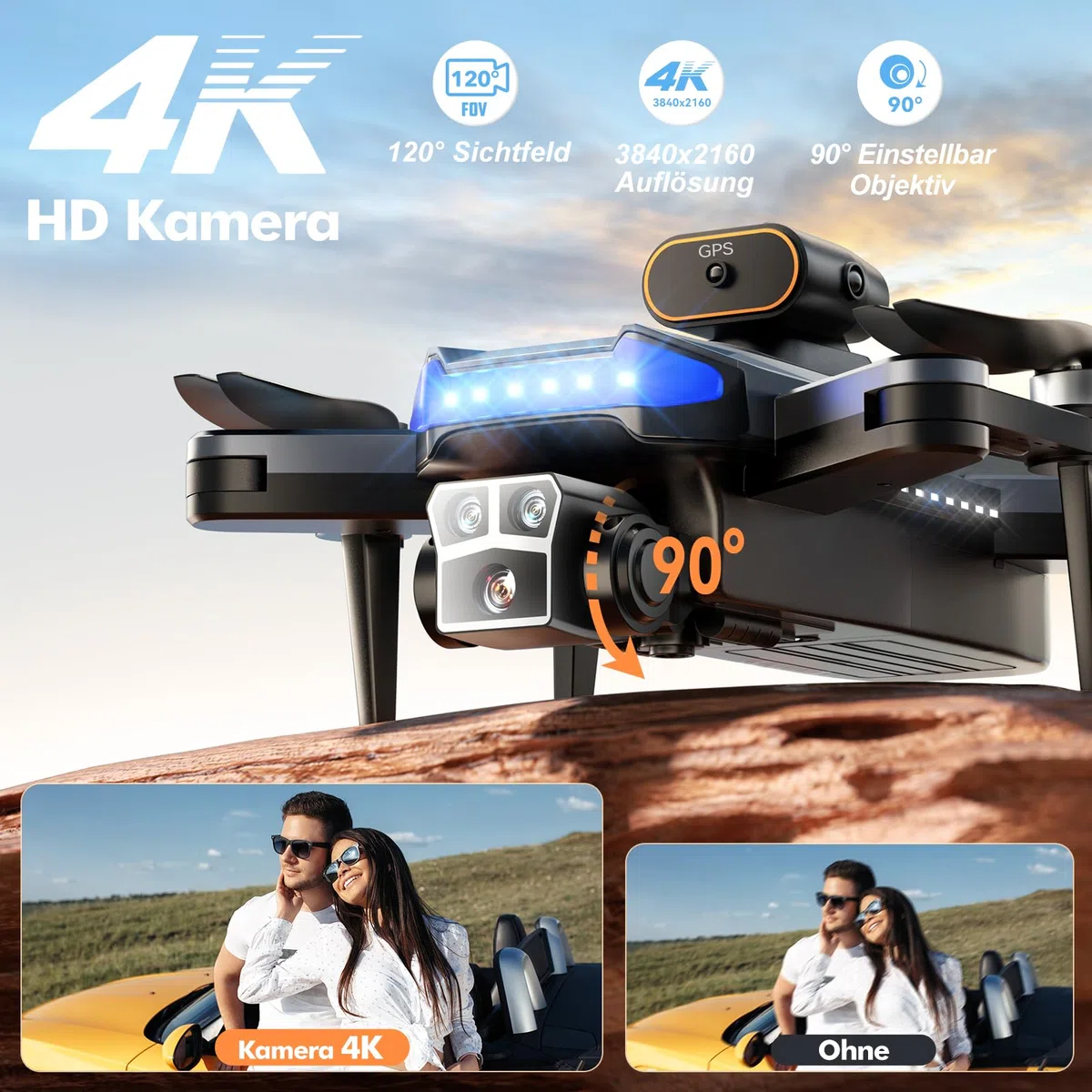 P17 GPS Drohne mit Kamera 4K für Erwachsene, bürstenloser Motor, 54 Min Flugzeit mit 3 Akkus, unter 249g C0, 5G Übertragung, Follow Me, Infrarot-Hindernisvermeidung, faltbar (Schwarz)