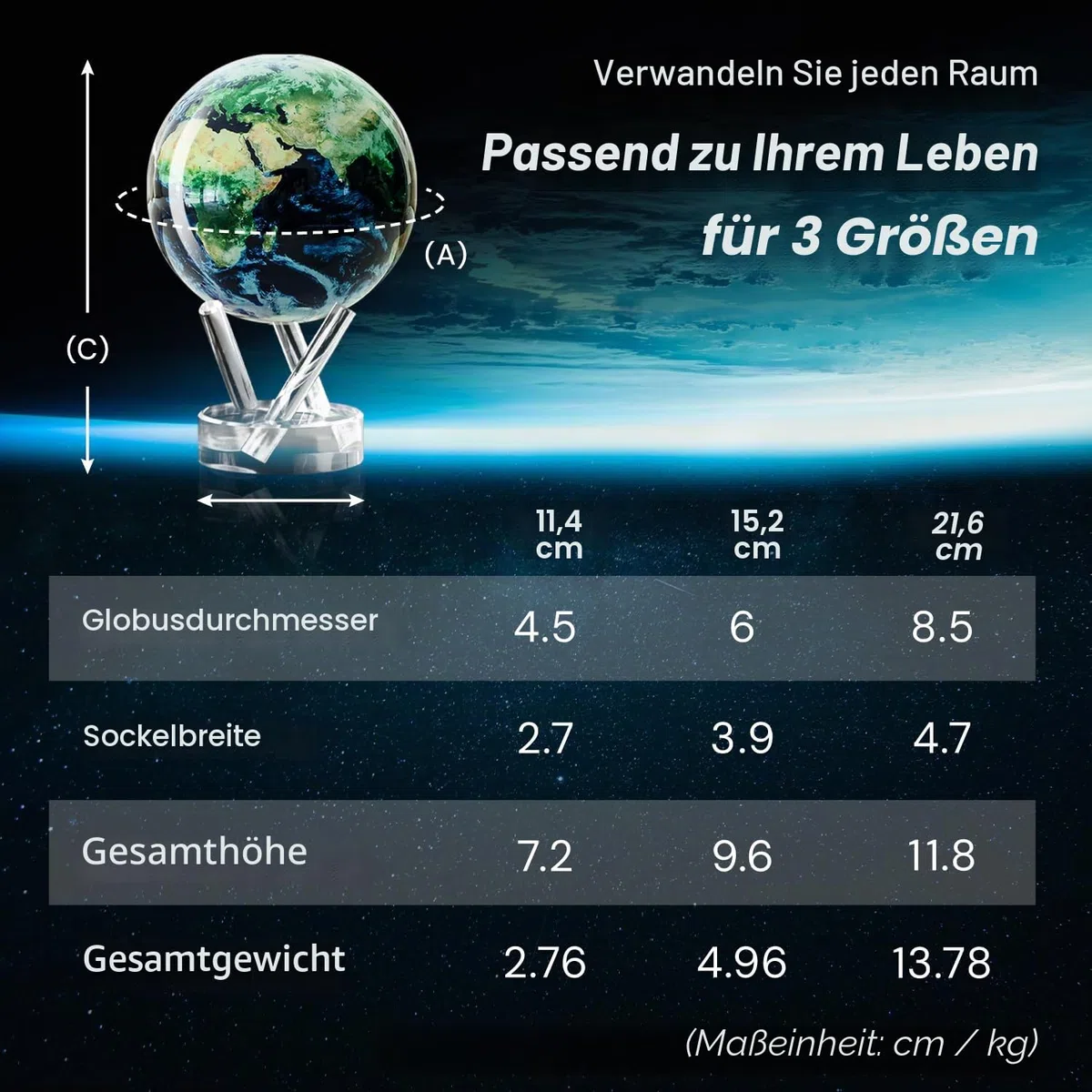 MOVA Globus Weltraumserie Erde mit Wolken 6" mit Sockel, solarbetriebener rotierender Globus, einzigartiges Geschenk und Heim- oder Schreibtischdekoration für Männer, Frauen, Kinder
