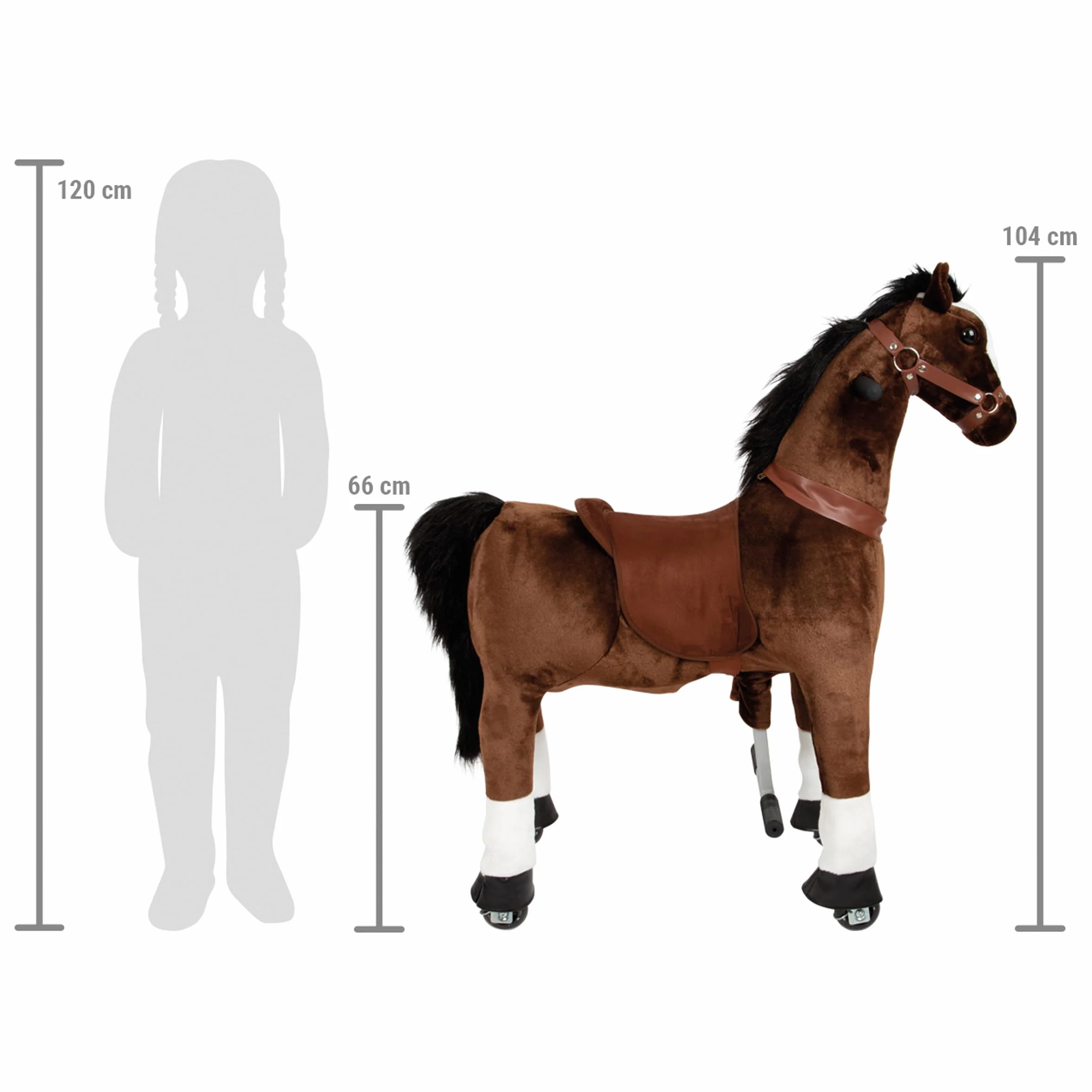 small foot Reitpferd auf Rollen aus Plüsch, Spielpferd zum Reiten, belastbar bis 50 kg, für Kinder ab 5 Jahren, 12462, Braun